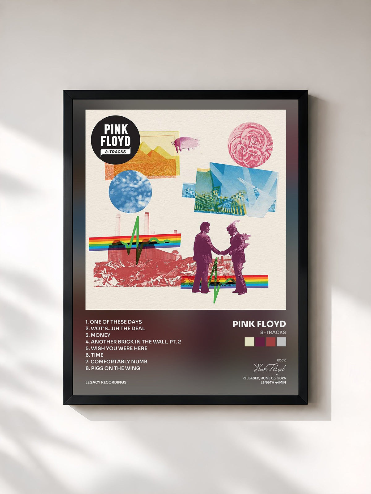 #noir Tableau de l'album 8-Tracks de Pink Floyd, cadre noir, imprimé et encadré en France