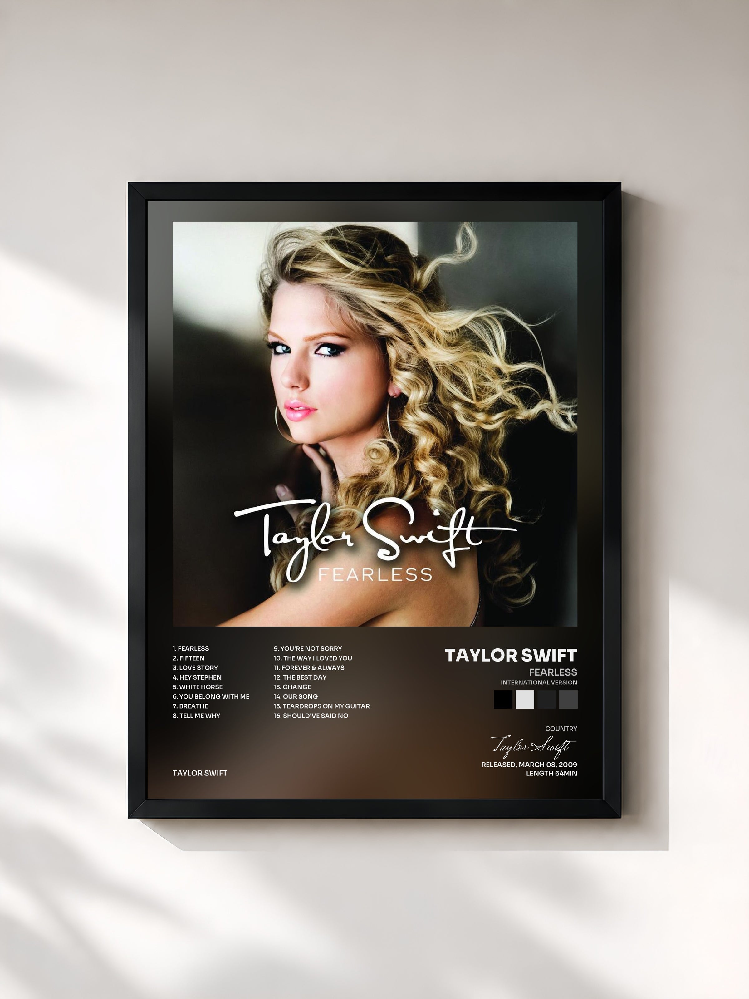 #noir Fearless (International Version) by Taylor Swift as a framed art print, black frame, printed and framed in France