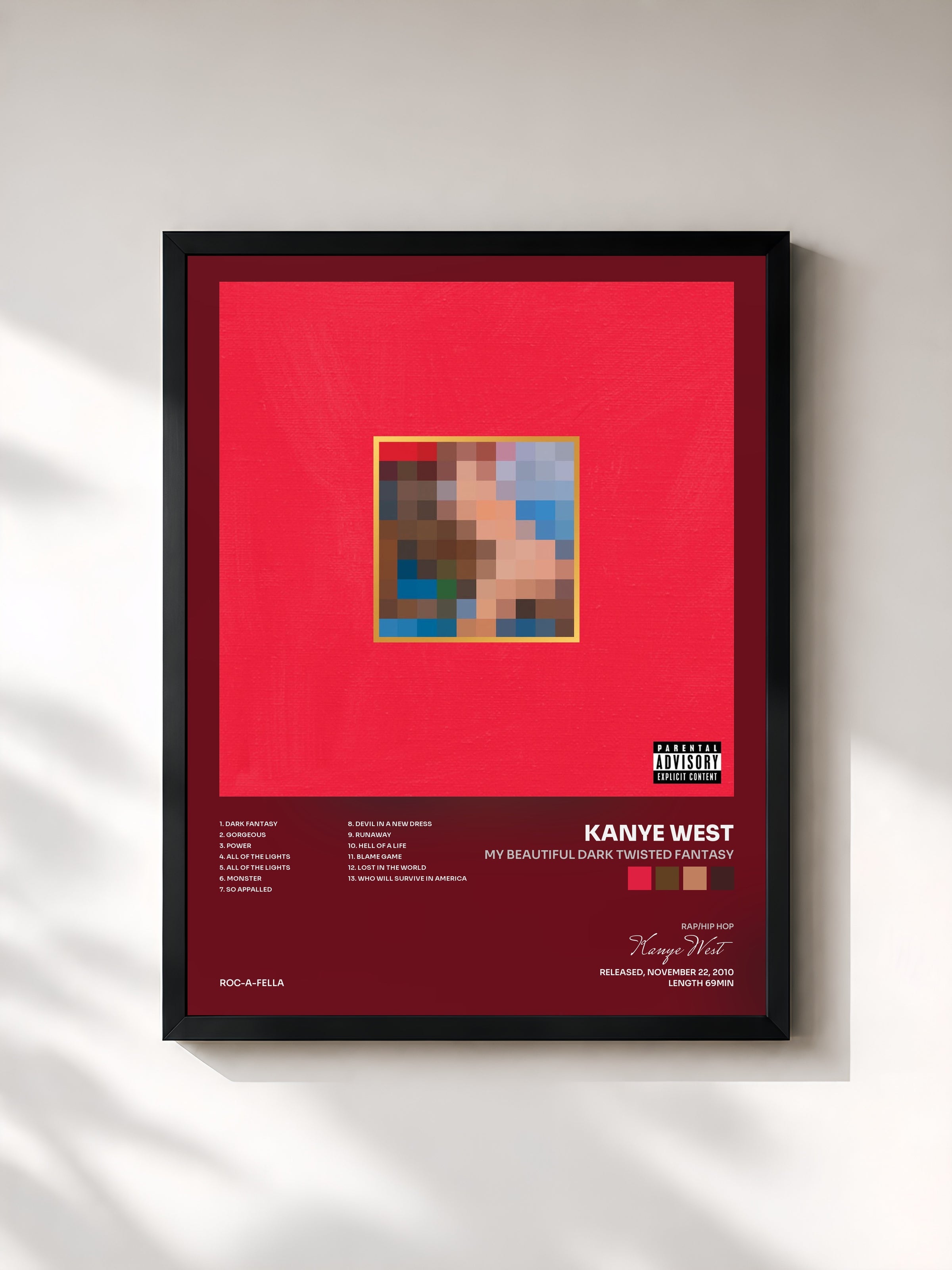#noir My Beautiful Dark Twisted Fantasy di Kanye West in stampa incorniciata, cornice nera, stampata e incorniciata in Francia
