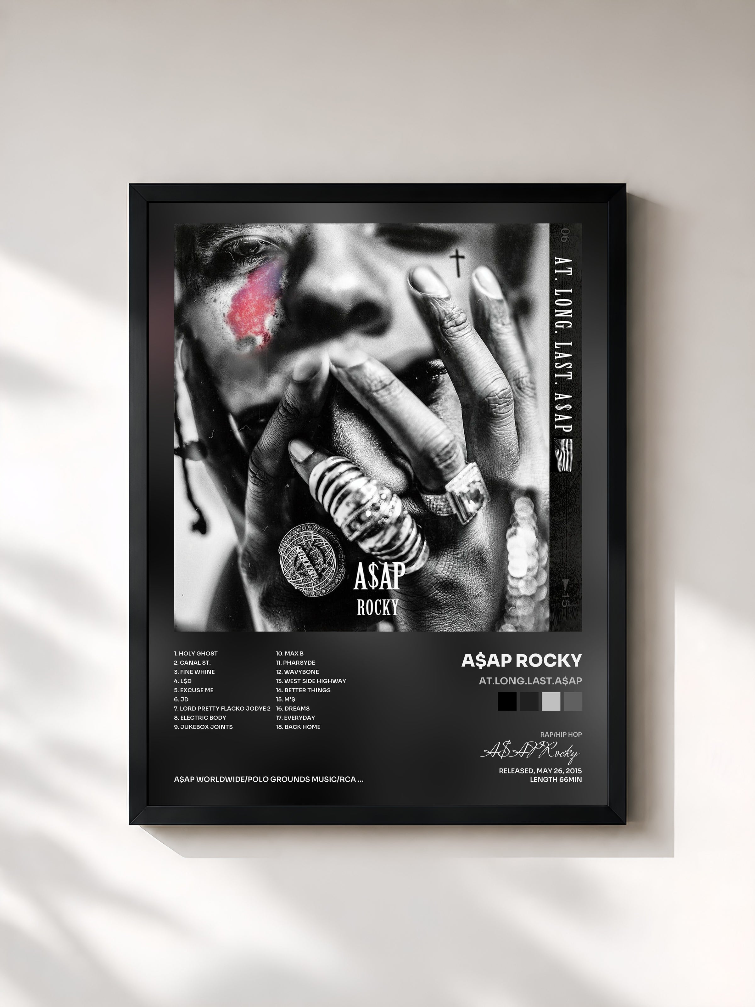 #noir Tableau de l'album AT.LONG.LAST.A$AP de A$AP Rocky, cadre noir, imprimé et encadré en France