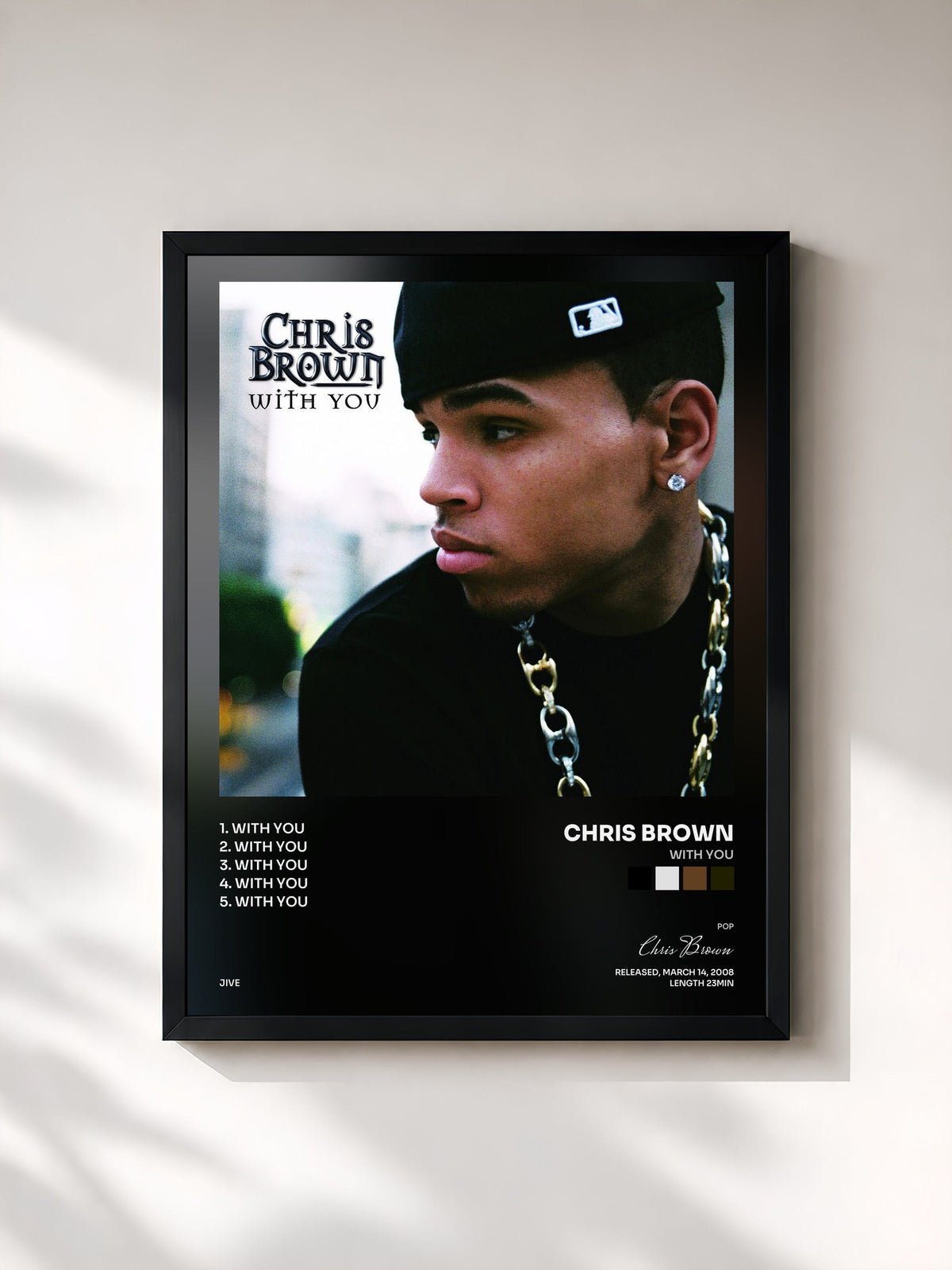 #noir Tableau de l'album With You de Chris Brown, cadre noir, imprimé et encadré en France
