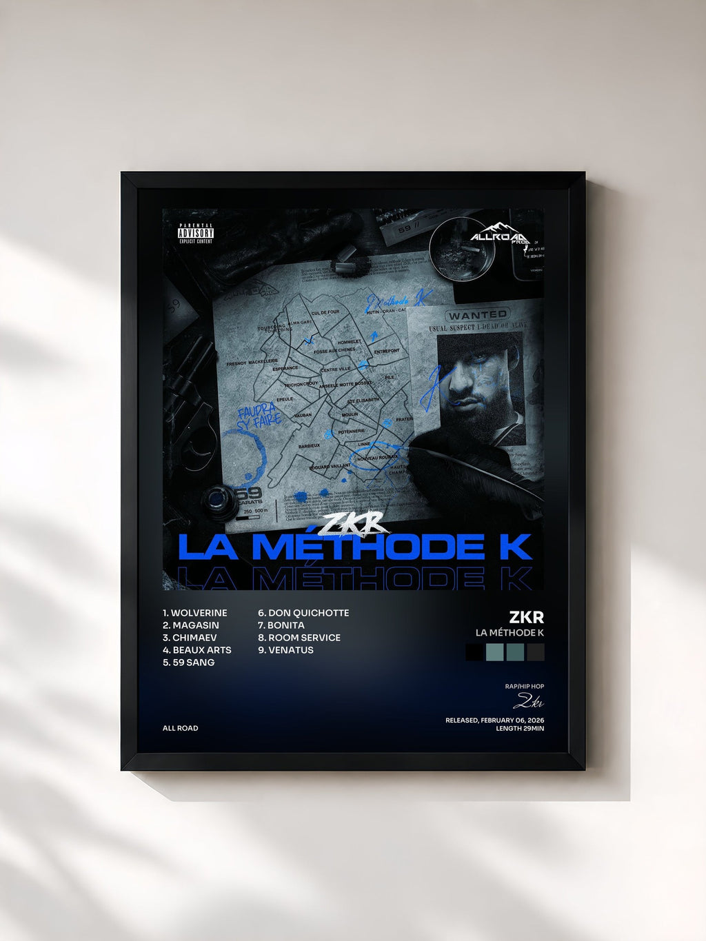 #noir La Méthode K by Zkr as a framed art print, black frame, printed and framed in France