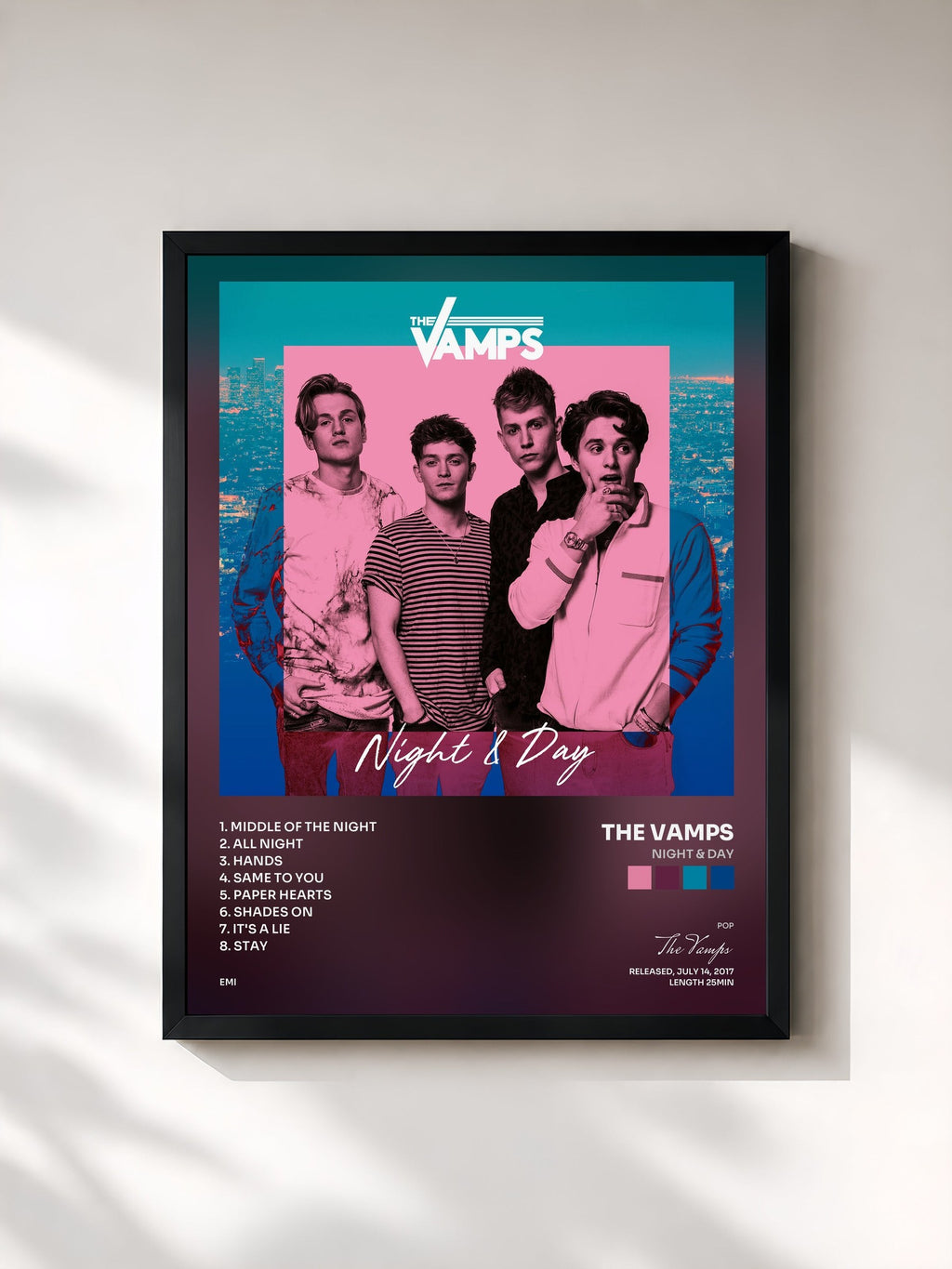 #noir Night & Day by The Vamps as a framed art print, black frame, printed and framed in France