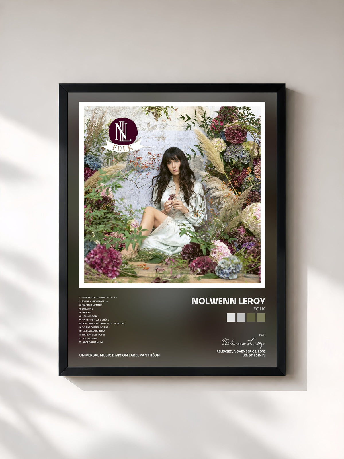 #noir Folk by Nolwenn Leroy as a framed art print, black frame, printed and framed in France