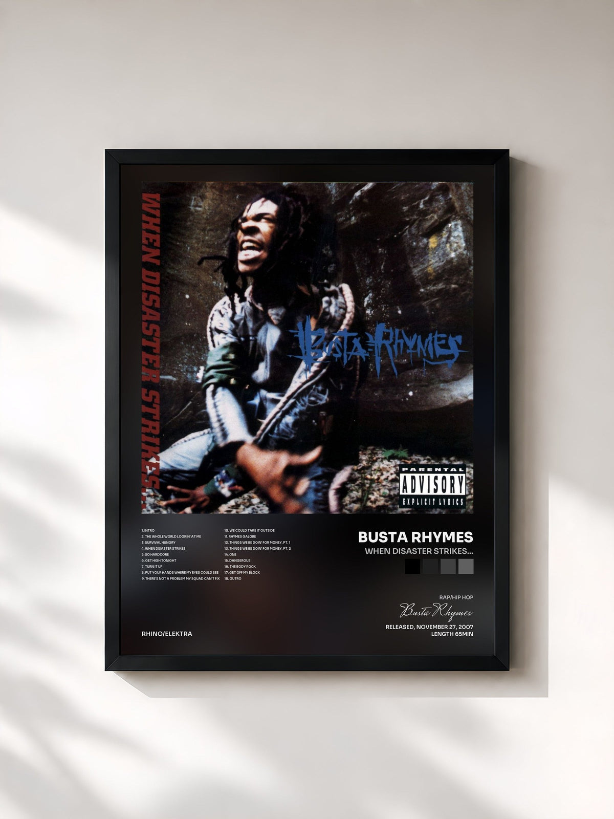 #noir Tableau de l'album When Disaster Strikes... de Busta Rhymes, cadre noir, imprimé et encadré en France