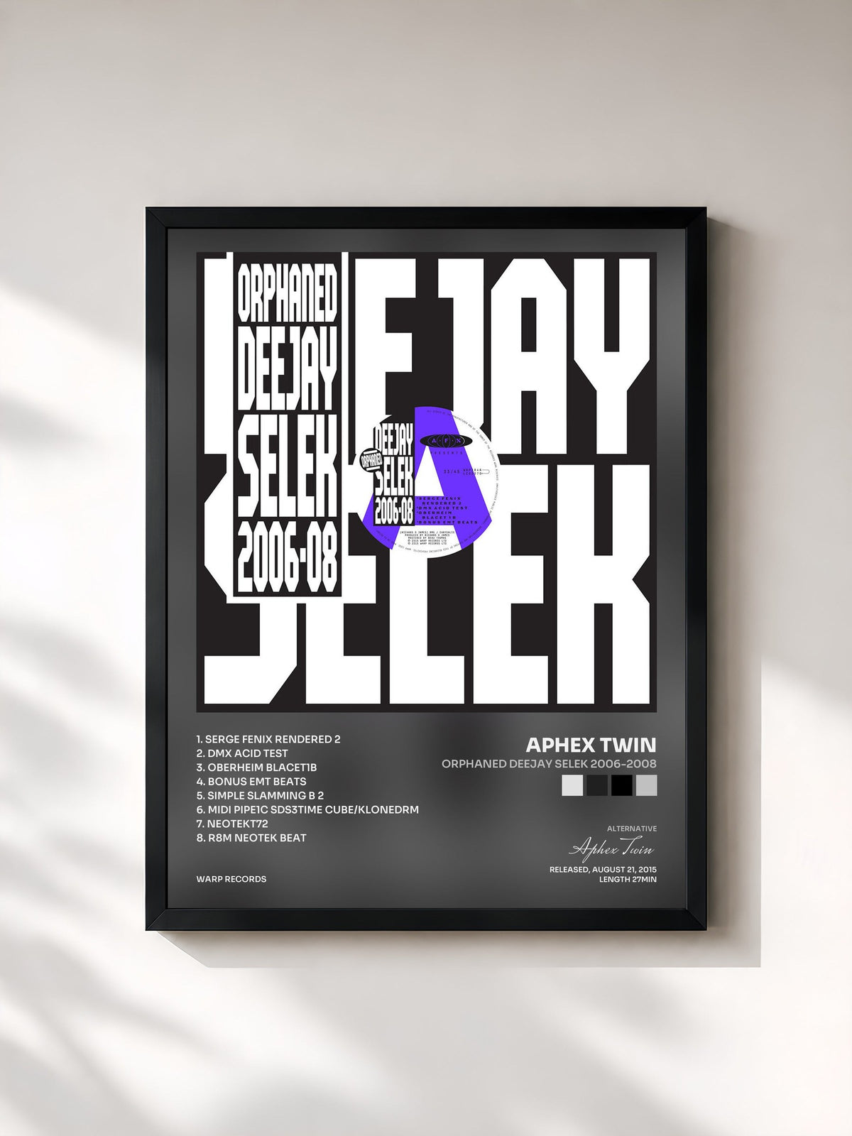 #noir Tableau de l'album orphaned deejay selek 2006-2008 de Aphex Twin, cadre noir, imprimé et encadré en France