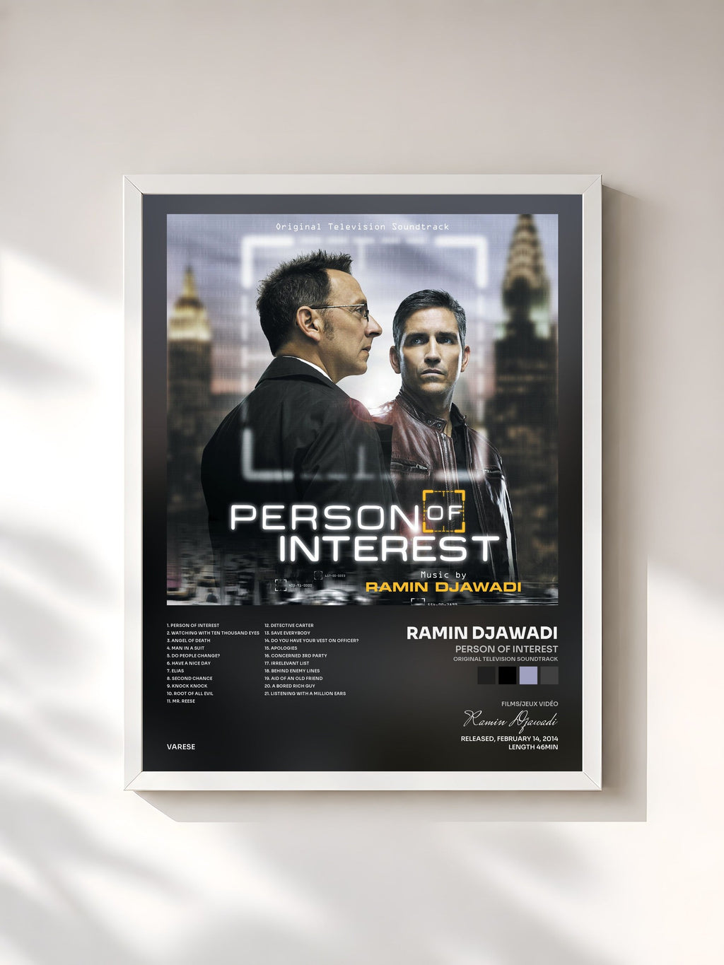 #blanc Person Of Interest (Original Television Soundtrack) by Ramin Djawadi as a framed art print, white frame, printed and framed in France