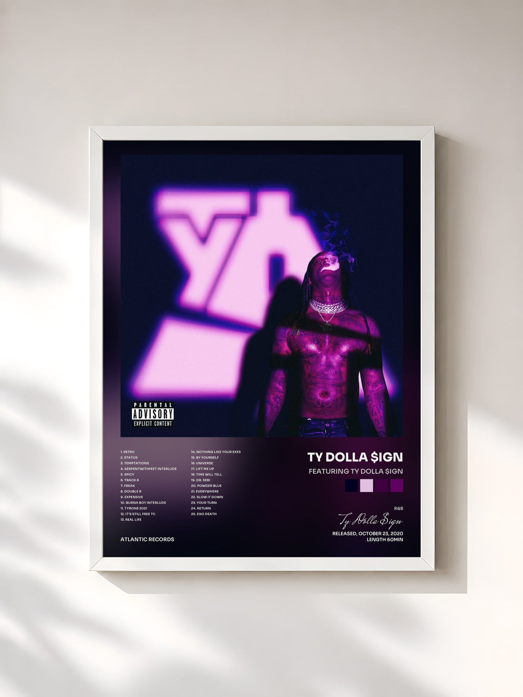 #blanc Tableau de l'album Featuring Ty Dolla $ign de Ty Dolla $ign, cadre blanc, imprimé et encadré en France