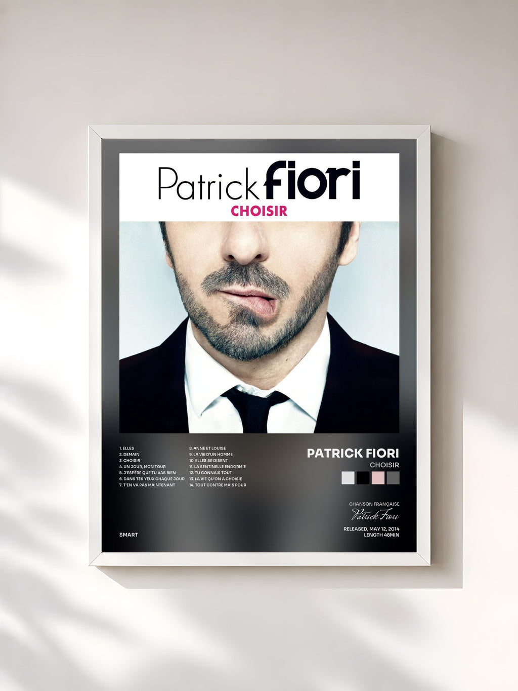 #blanc Choisir by Patrick Fiori as a framed art print, white frame, printed and framed in France