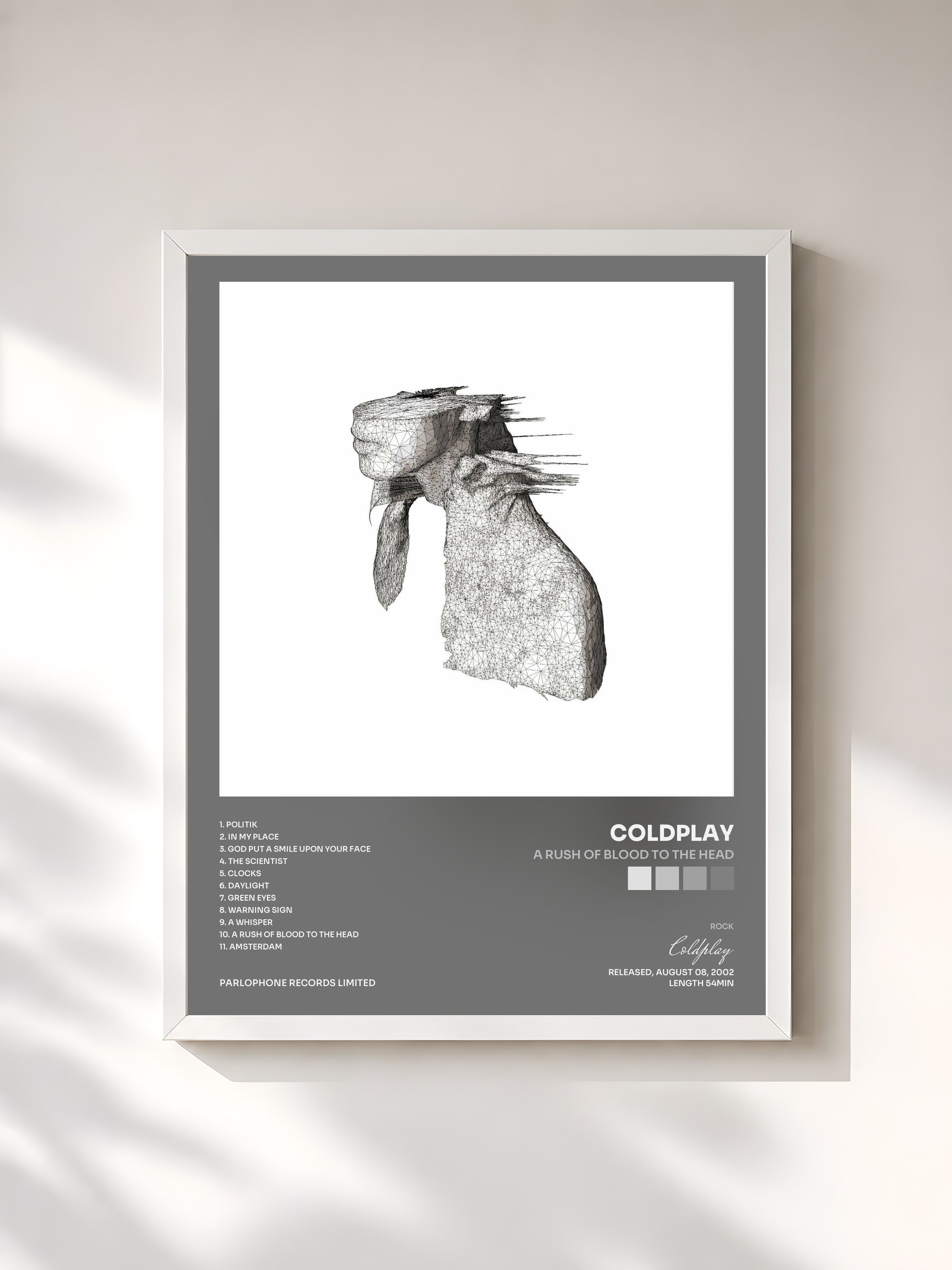 #blanc A Rush of Blood to the Head di Coldplay in stampa incorniciata, cornice bianca, stampata e incorniciata in Francia