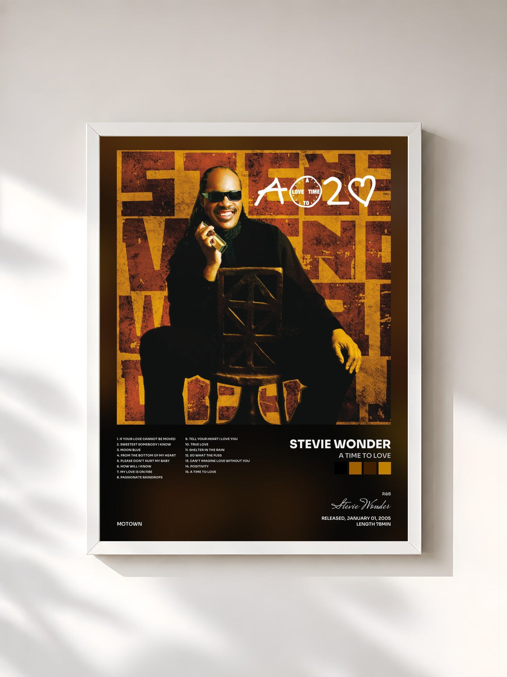#blanc A Time To Love von Stevie Wonder als gerahmter Kunstdruck, weißer Rahmen, gedruckt und gerahmt in Frankreich