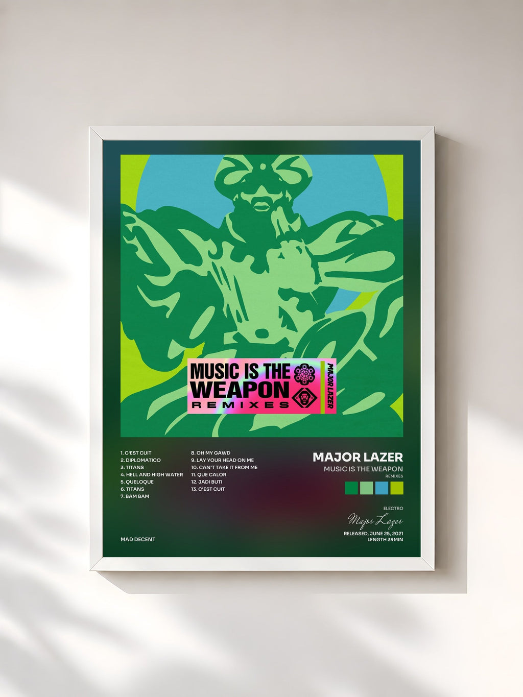 #blanc Music Is the Weapon (Remixes) von Major Lazer als gerahmter Kunstdruck, weißer Rahmen, gedruckt und gerahmt in Frankreich