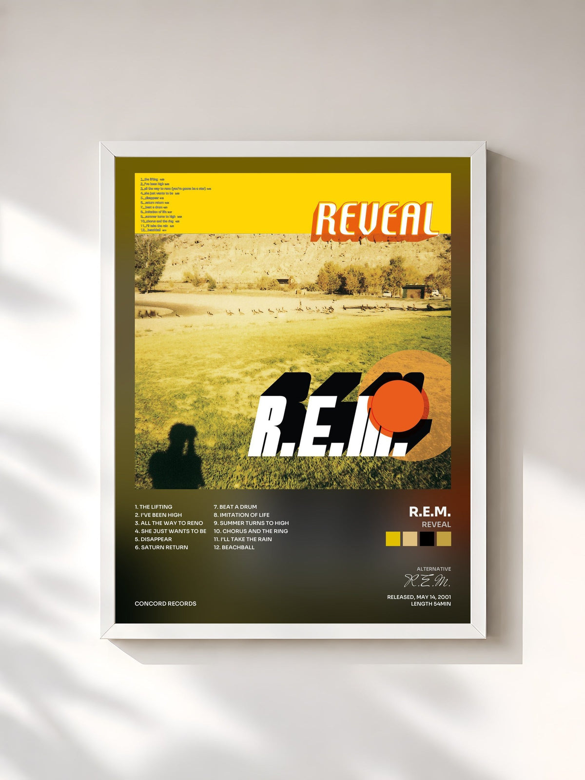 #blanc Tableau de l'album Reveal de R.E.M., cadre blanc, imprimé et encadré en France