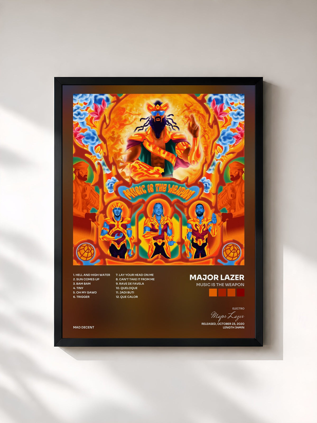 #noir Tableau de l'album Music is the Weapon de Major Lazer, cadre noir, imprimé et encadré en France