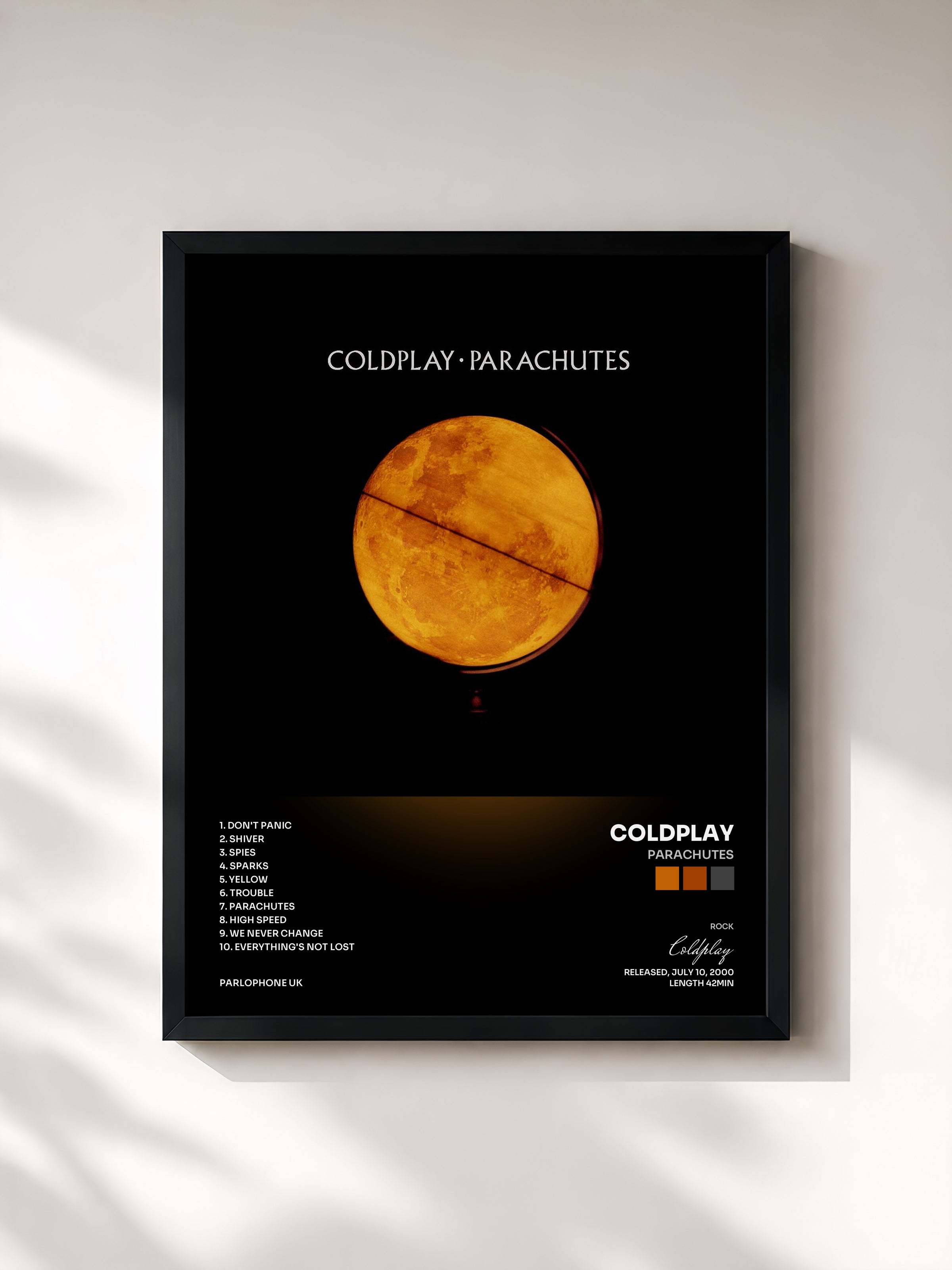 #noir Parachutes di Coldplay in stampa incorniciata, cornice nera, stampata e incorniciata in Francia