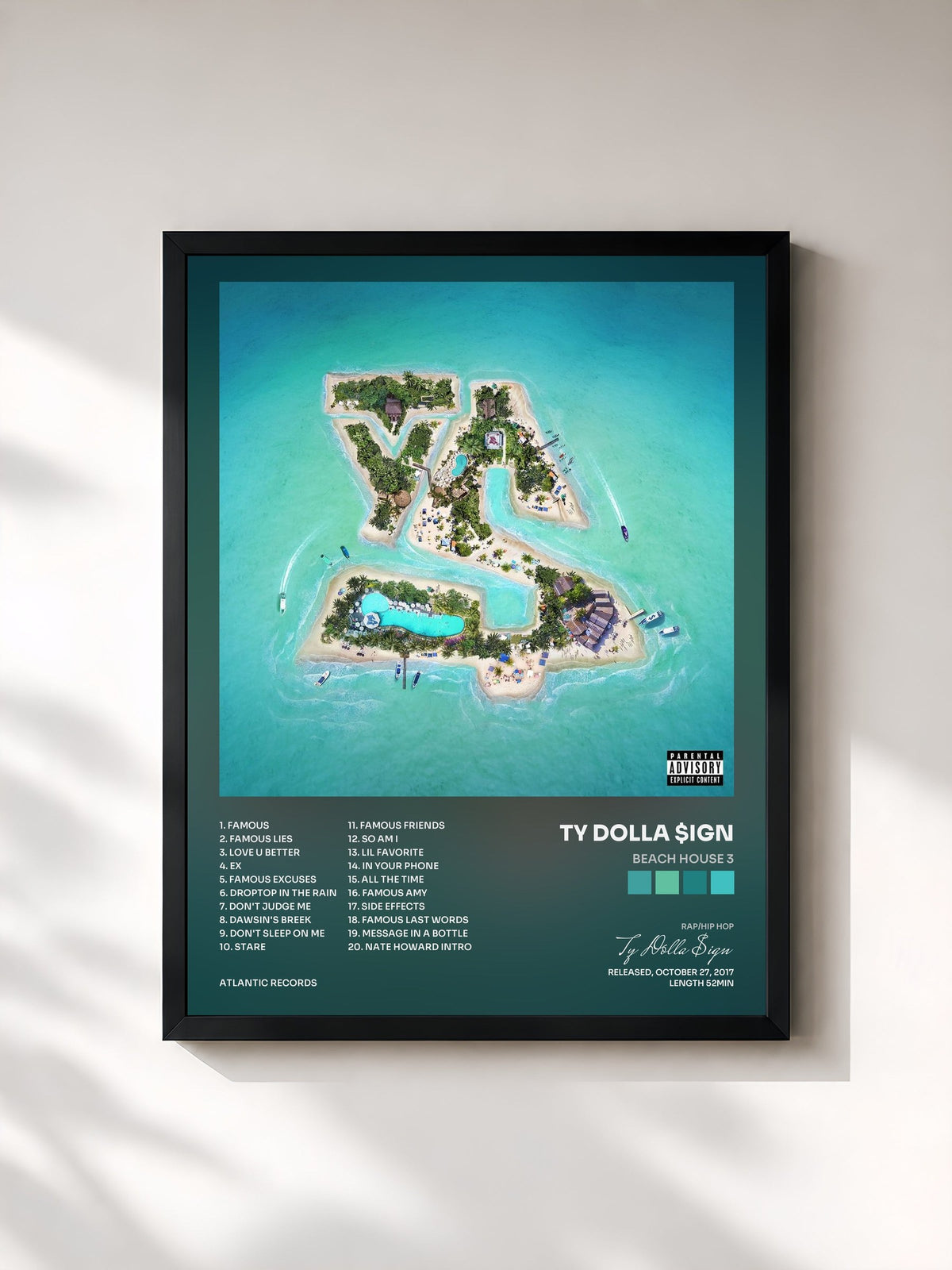 #noir Tableau de l'album Beach House 3 de Ty Dolla $ign, cadre noir, imprimé et encadré en France