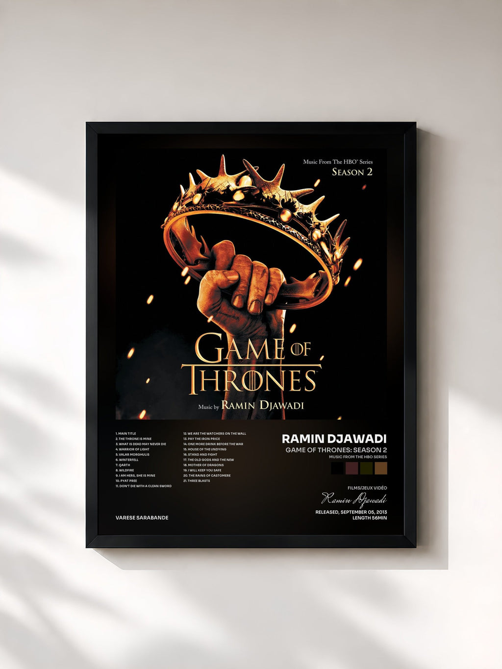 #noir Game Of Thrones: Season 2 (Music From The HBO Series) by Ramin Djawadi as a framed art print, black frame, printed and framed in France