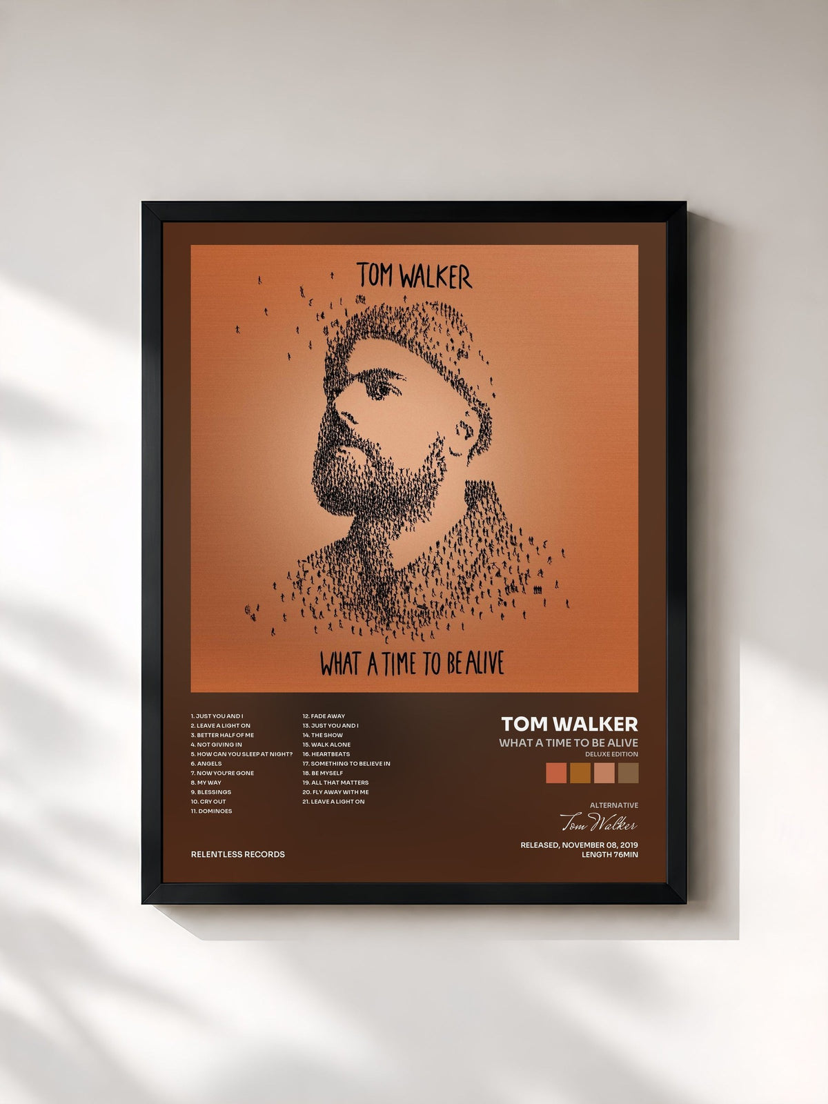 #noir Tableau de l'album What a Time To Be Alive (Deluxe Edition) de Tom Walker, cadre noir, imprimé et encadré en France
