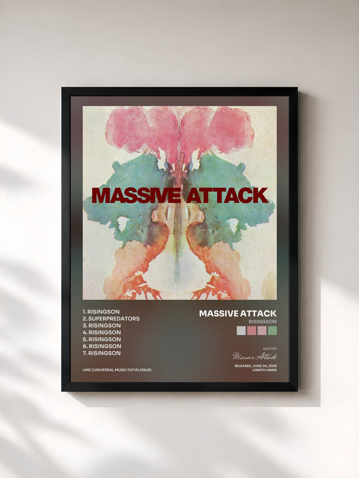 #noir Tableau de l'album Risingson de Massive Attack, cadre noir, imprimé et encadré en France