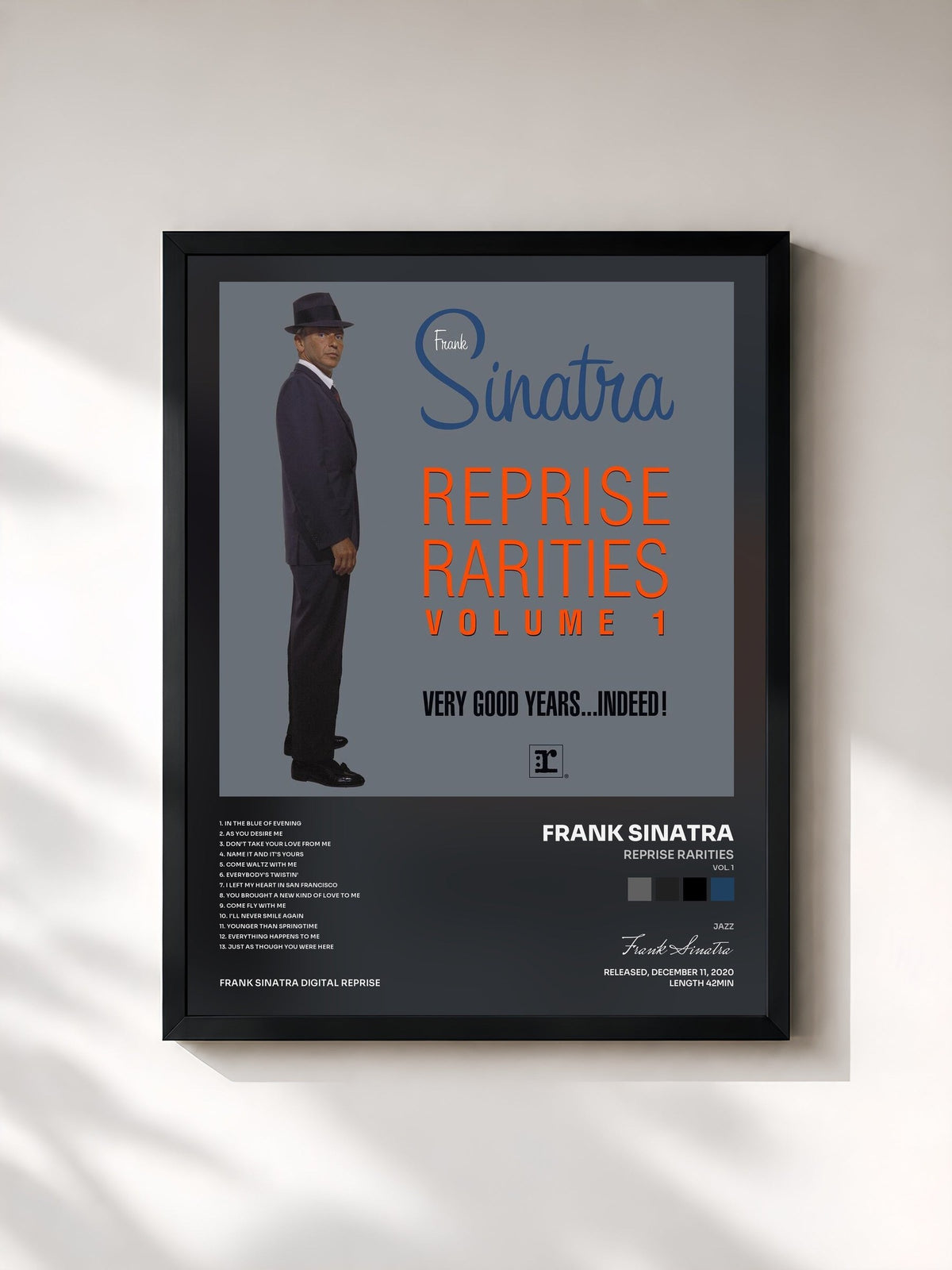 #noir Tableau de l'album Reprise Rarities (Vol. 1) de Frank Sinatra, cadre noir, imprimé et encadré en France
