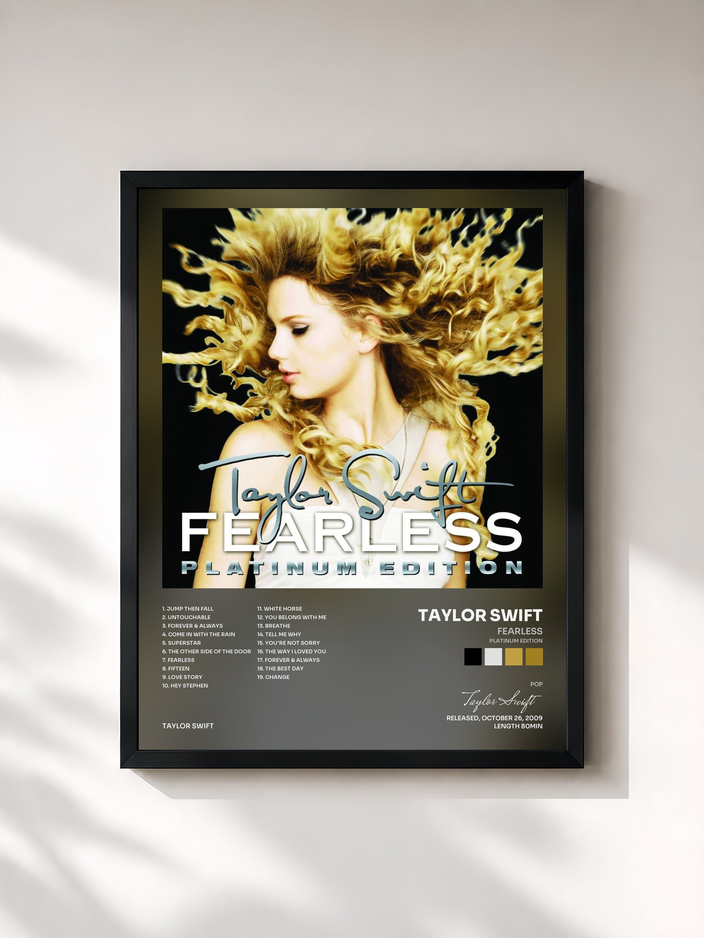 #noir Tableau de l'album Fearless (Platinum Edition) de Taylor Swift, cadre noir, imprimé et encadré en France
