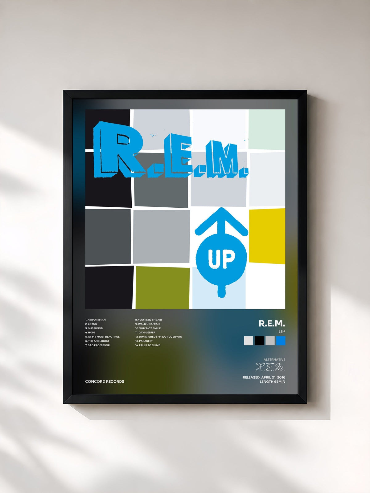 #noir Tableau de l'album Up de R.E.M., cadre noir, imprimé et encadré en France