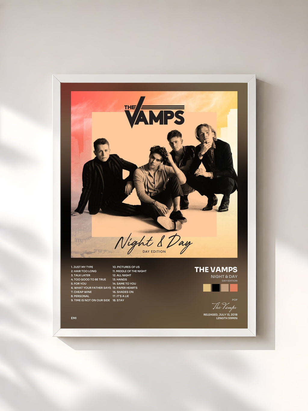#blanc Night & Day (Day Edition) di The Vamps in stampa incorniciata, cornice bianca, stampata e incorniciata in Francia