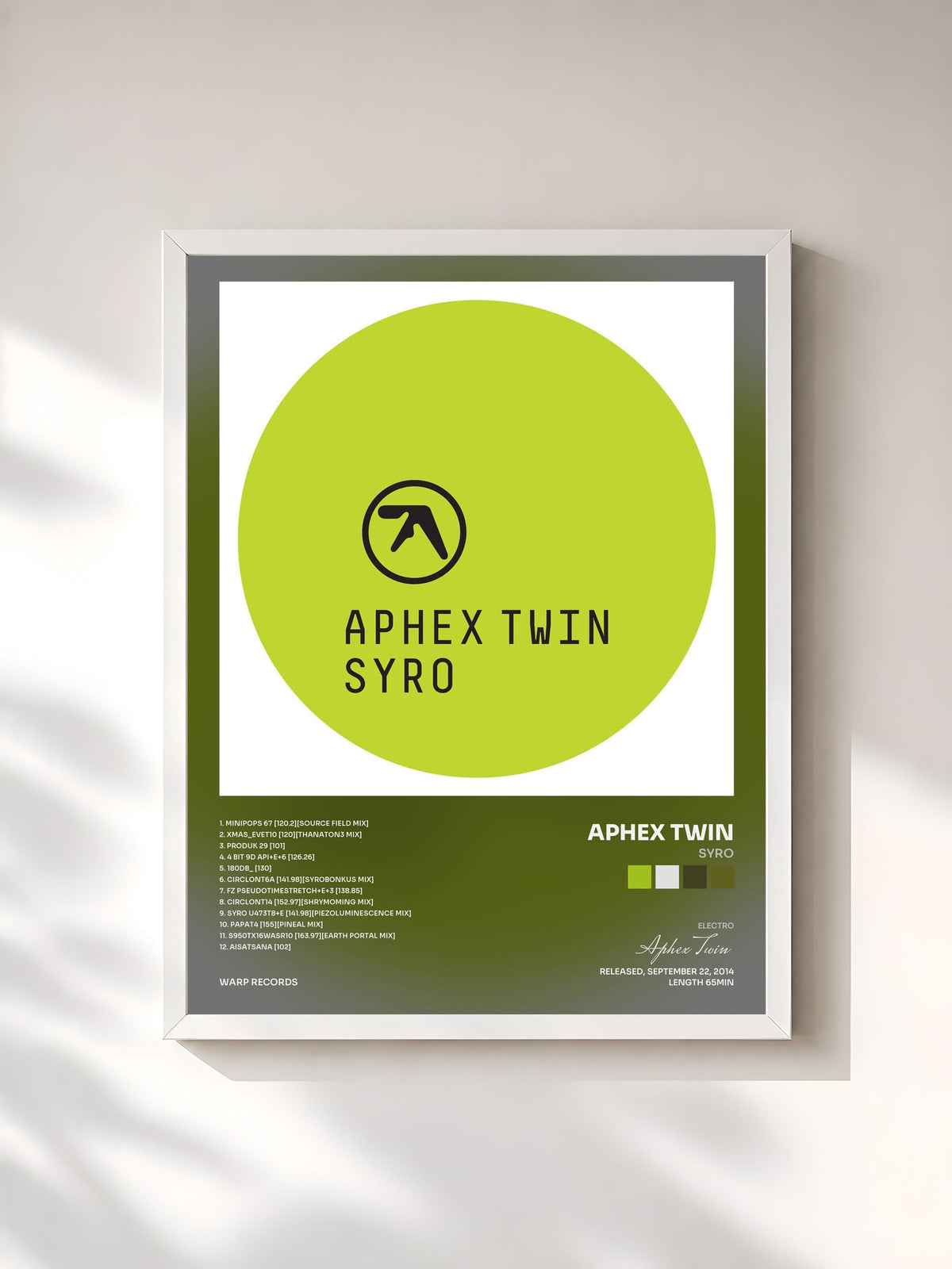 #blanc Tableau de l'album Syro de Aphex Twin, cadre blanc, imprimé et encadré en France