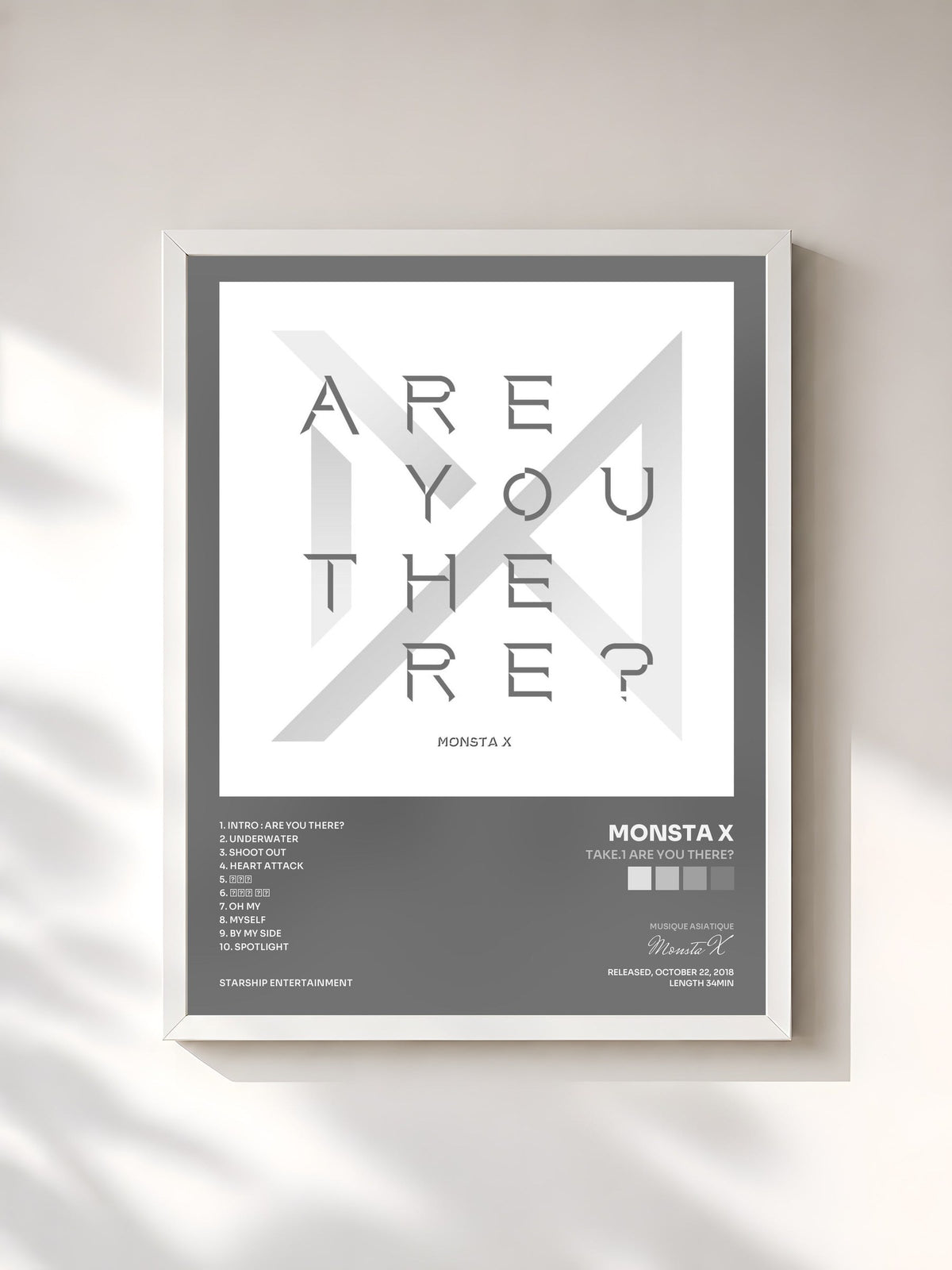 #blanc Tableau de l'album Take.1 Are You There? de Monsta X, cadre blanc, imprimé et encadré en France