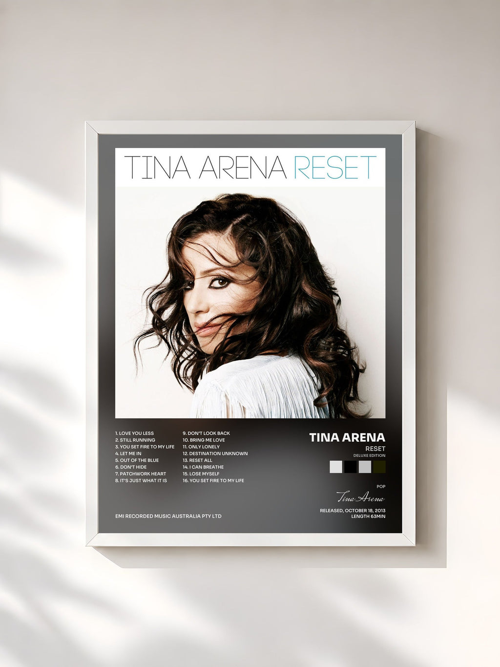 #blanc Reset (Deluxe Edition) de Tina Arena en lámina enmarcada, marco blanco, impresa y enmarcada en Francia