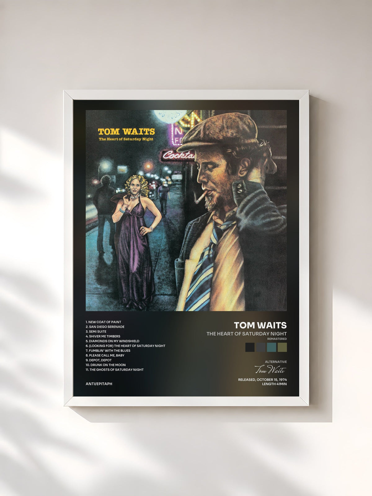 #blanc The Heart Of Saturday Night (Remastered) di Tom Waits in stampa incorniciata, cornice bianca, stampata e incorniciata in Francia