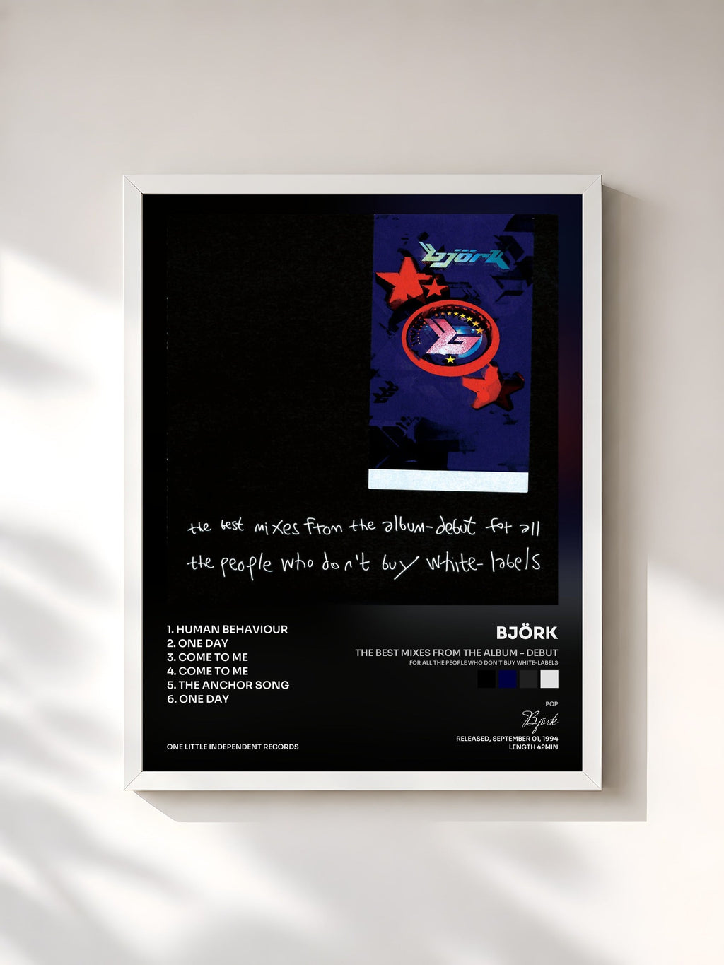 #blanc The Best Mixes From The Album - Debut (For All The People Who Don't Buy White-Labels) von Björk als gerahmter Kunstdruck, weißer Rahmen, gedruckt und gerahmt in Frankreich