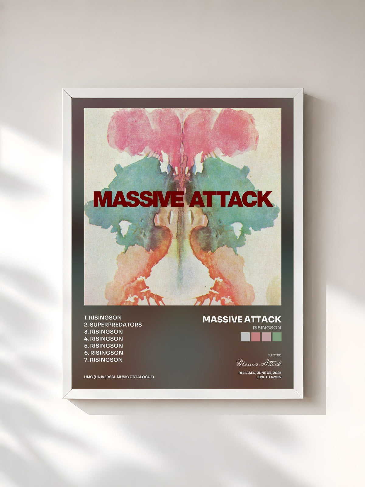 #blanc Tableau de l'album Risingson de Massive Attack, cadre blanc, imprimé et encadré en France