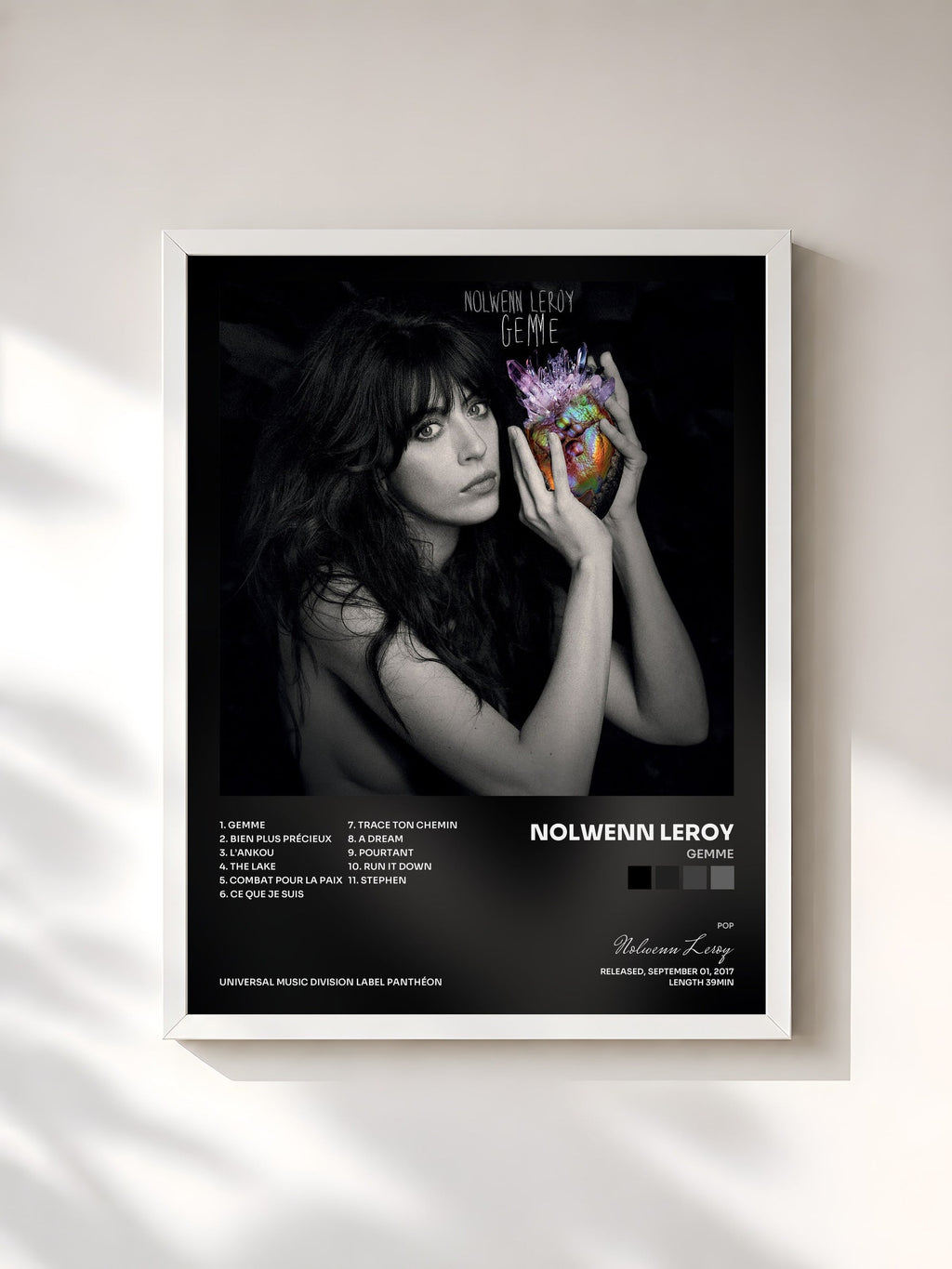 #blanc Gemme by Nolwenn Leroy as a framed art print, white frame, printed and framed in France