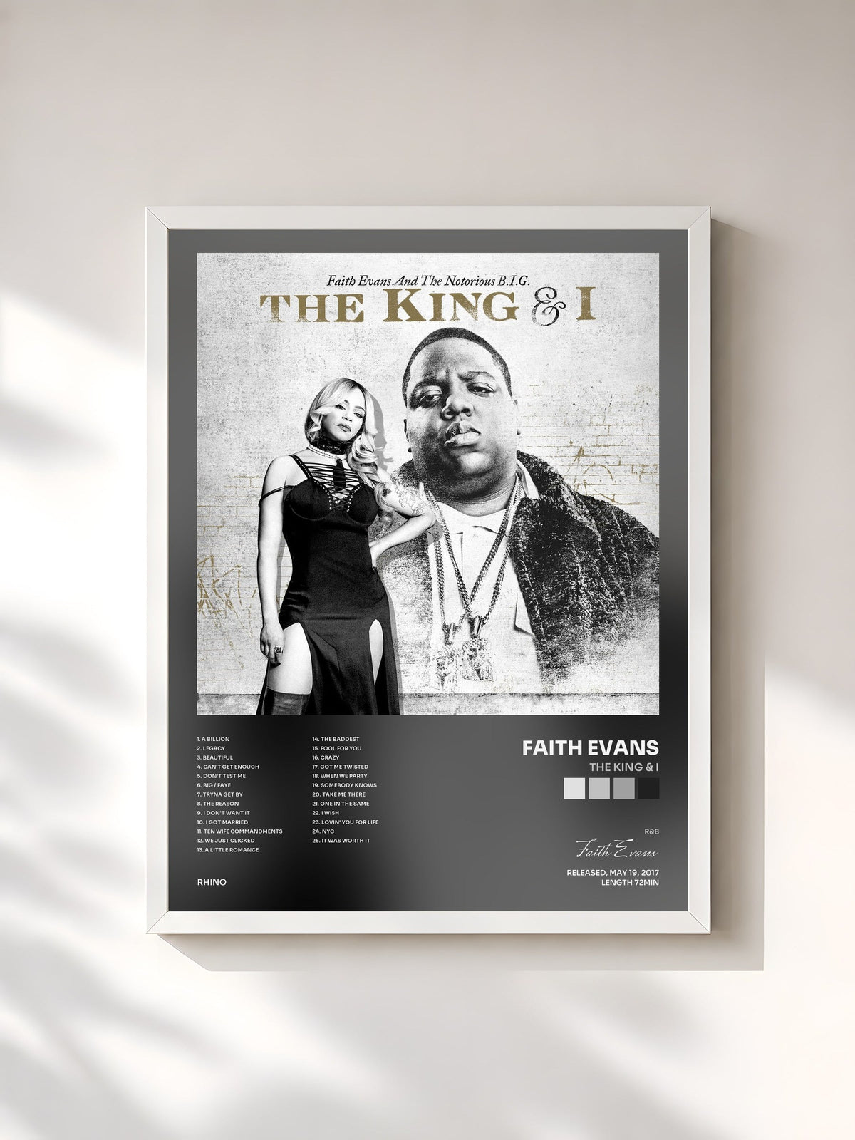 #blanc Tableau de l'album The King & I de Faith Evans, cadre blanc, imprimé et encadré en France