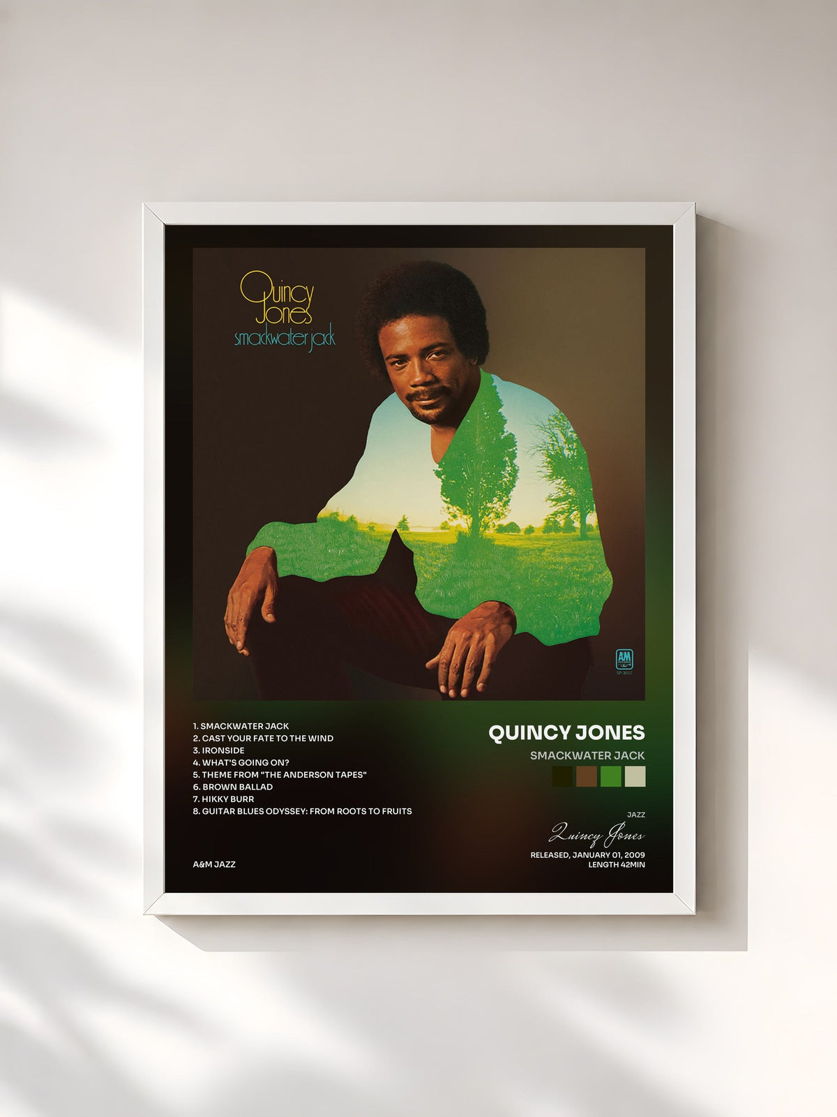 #blanc Tableau de l'album Smackwater Jack de Quincy Jones, cadre blanc, imprimé et encadré en France