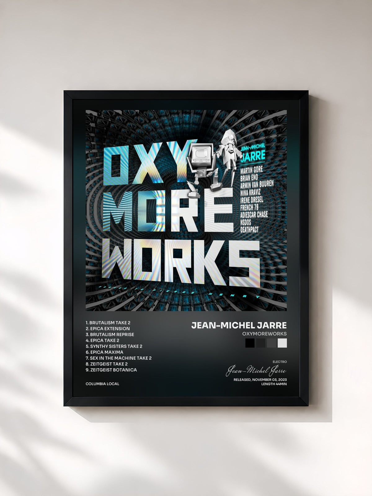 #noir Tableau de l'album OXYMOREWORKS de Jean-Michel Jarre, cadre noir, imprimé et encadré en France
