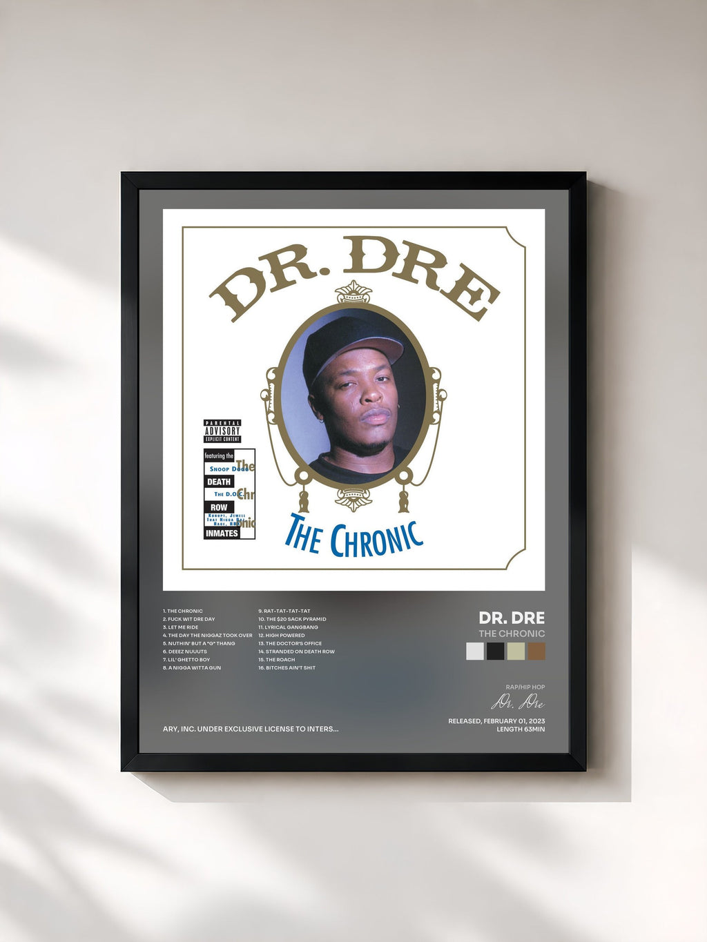 #noir The Chronic by Dr. Dre as a framed art print, black frame, printed and framed in France
