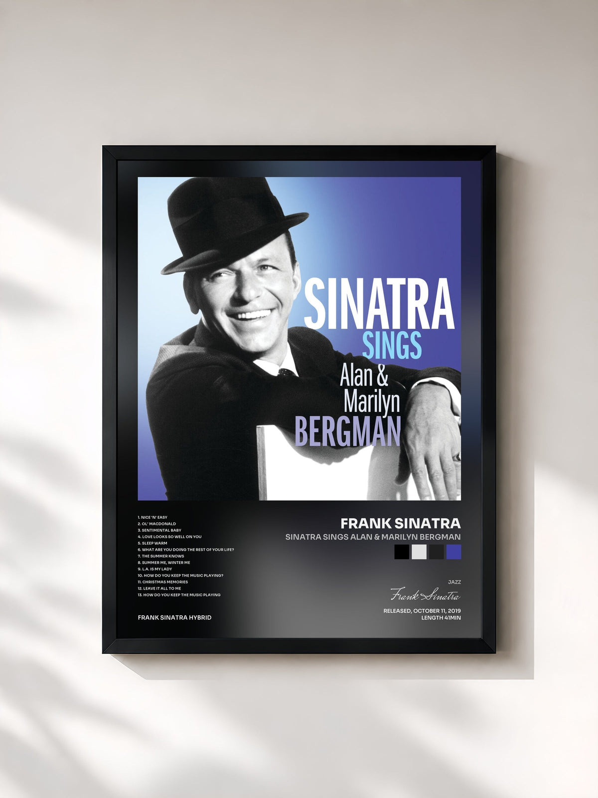#noir Tableau de l'album Sinatra Sings Alan & Marilyn Bergman de Frank Sinatra, cadre noir, imprimé et encadré en France