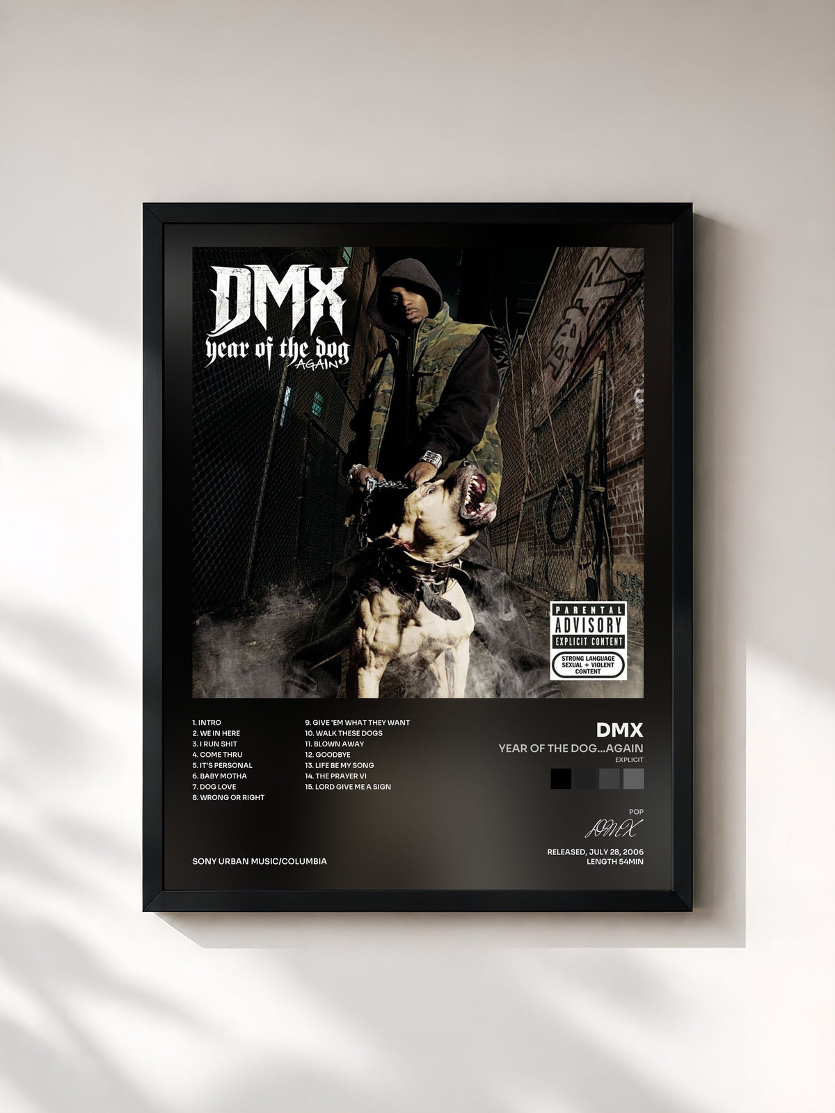 #noir Tableau de l'album Year Of The Dog...Again (Explicit) de DMX, cadre noir, imprimé et encadré en France