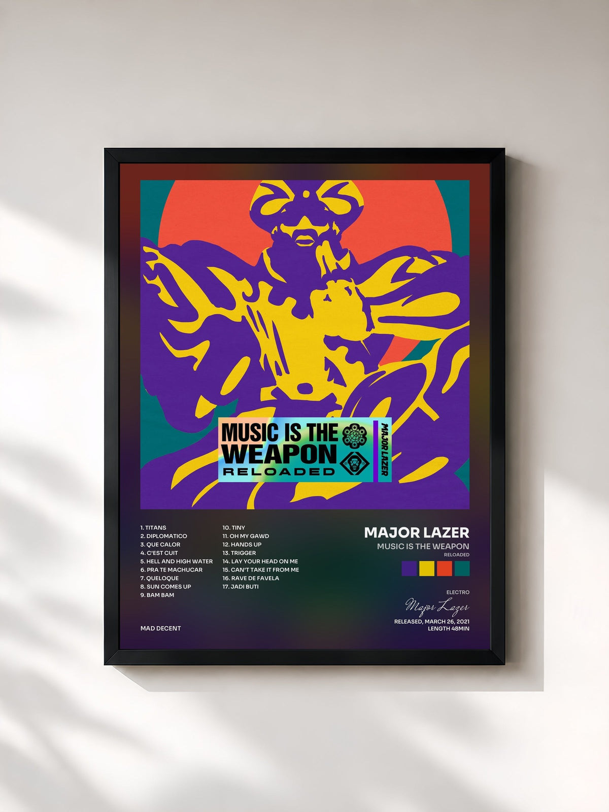 #noir Tableau de l'album Music Is the Weapon (Reloaded) de Major Lazer, cadre noir, imprimé et encadré en France
