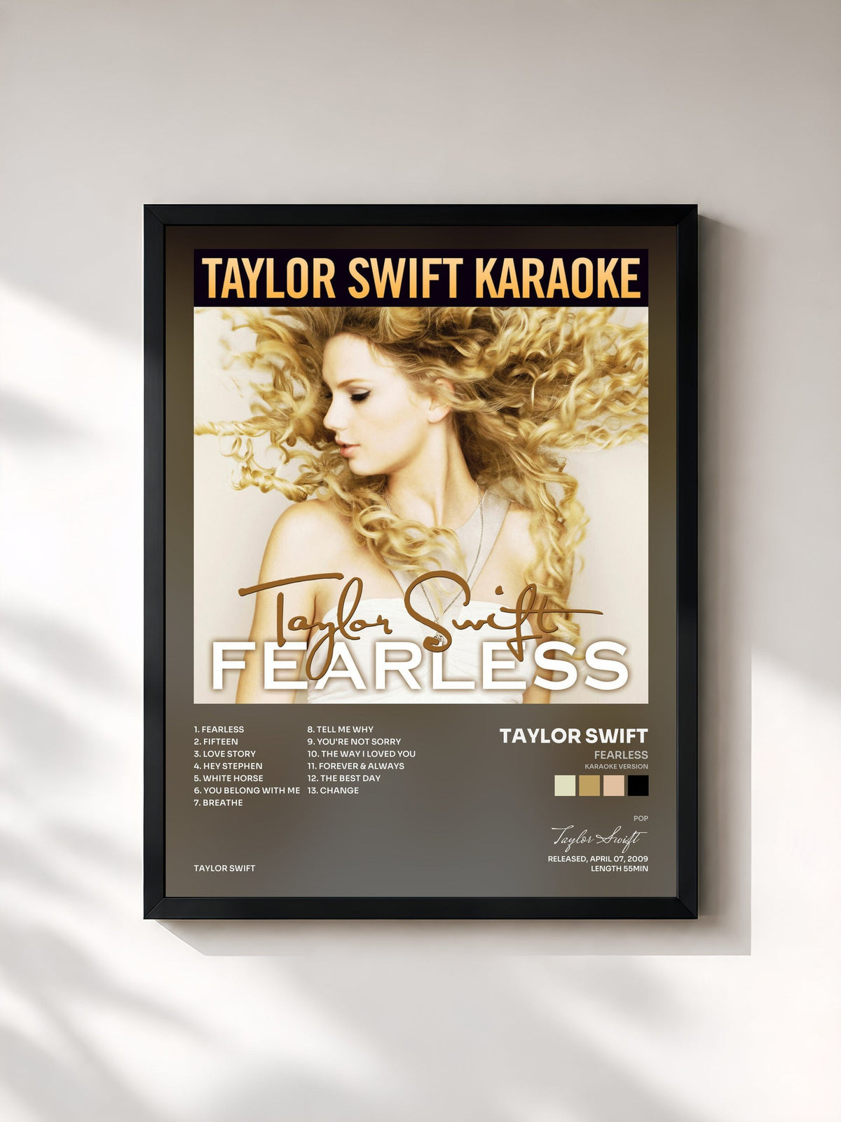 #noir Tableau de l'album Fearless (Karaoke Version) de Taylor Swift, cadre noir, imprimé et encadré en France