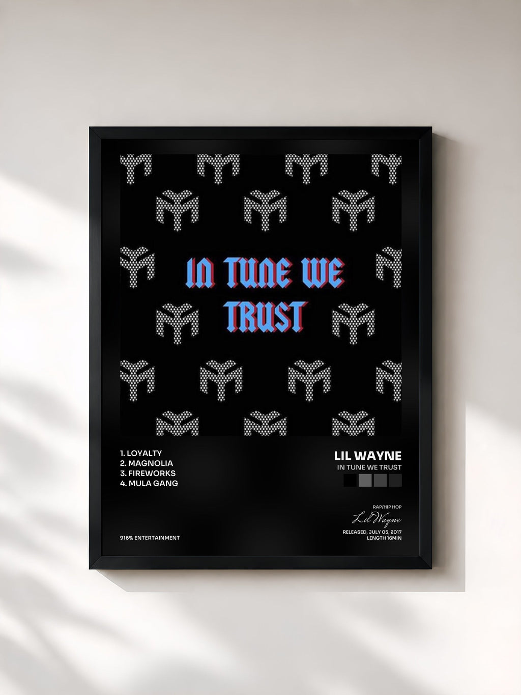 #noir In Tune We Trust de Lil Wayne en lámina enmarcada, marco negro, impresa y enmarcada en Francia
