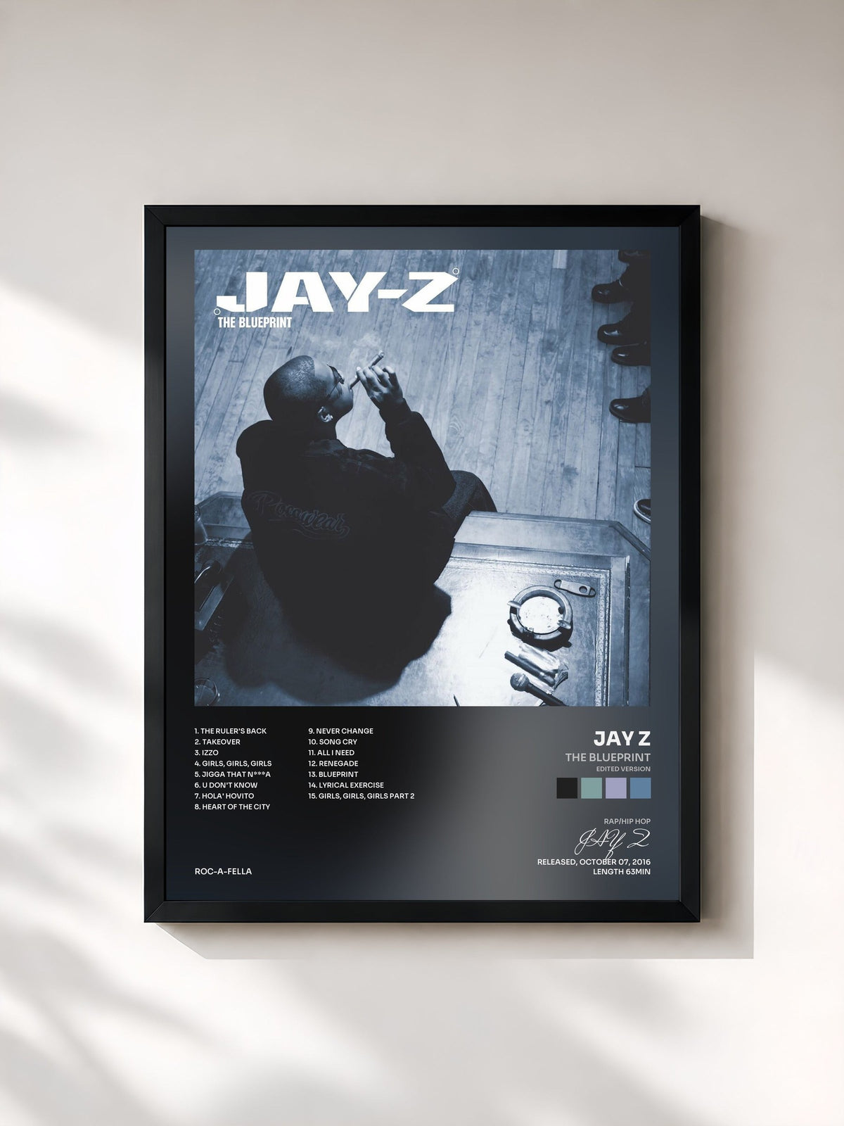#noir Tableau de l'album The Blueprint (Edited Version) de JAY Z, cadre noir, imprimé et encadré en France