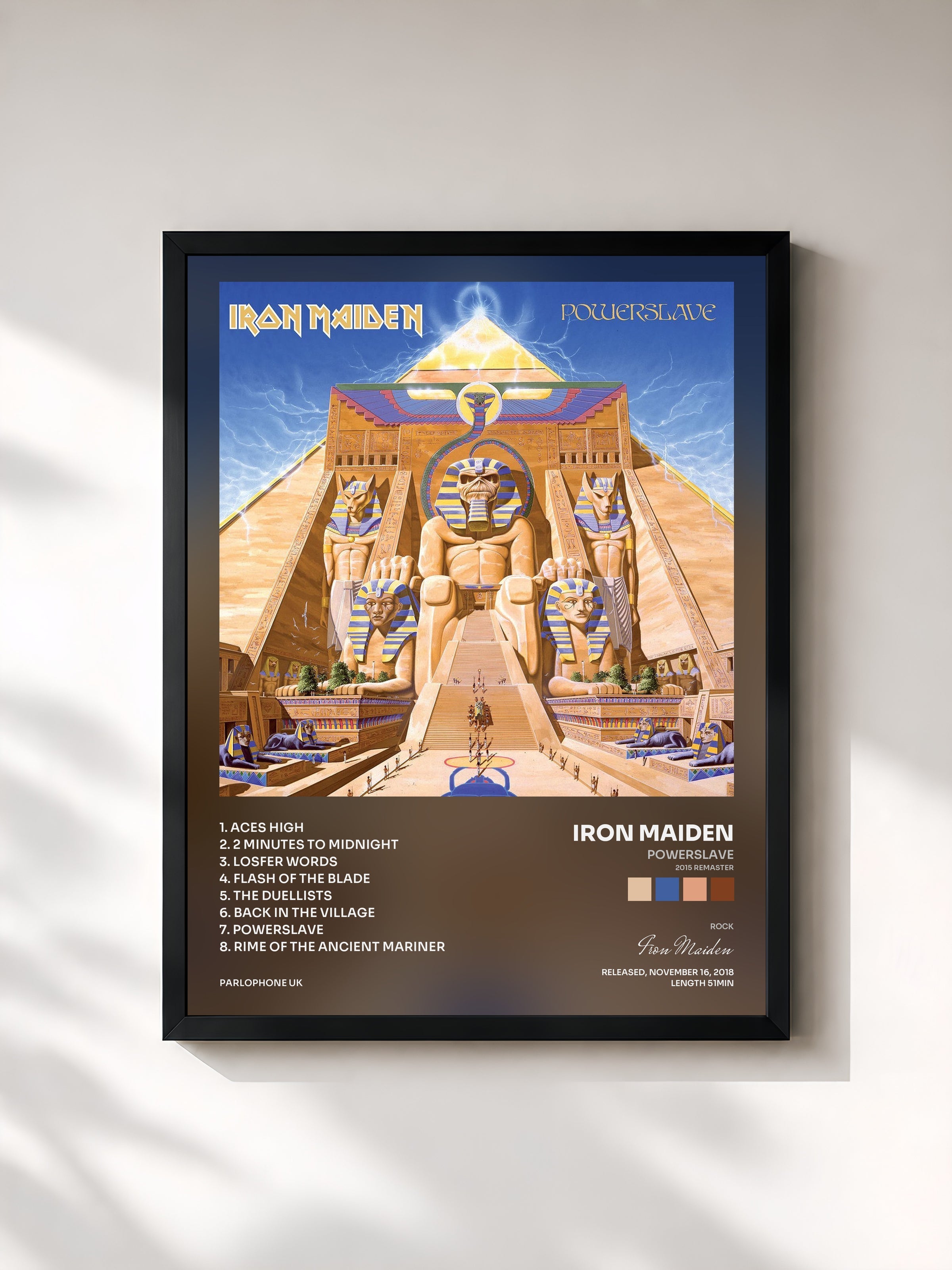 #noir Powerslave (2015 Remaster) by Iron Maiden as a framed art print, black frame, printed and framed in France