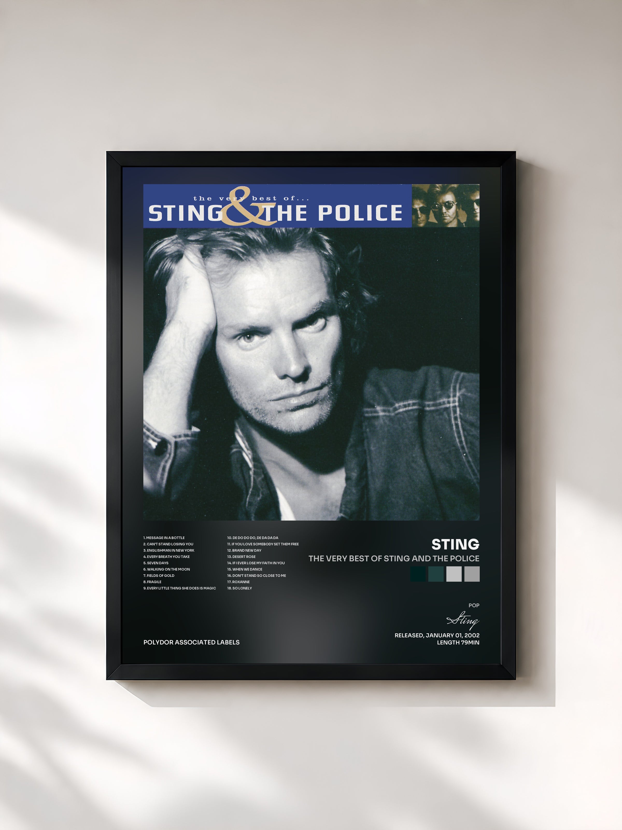 #noir Tableau de l'album The Very Best Of Sting And The Police de Sting, cadre noir, imprimé et encadré en France