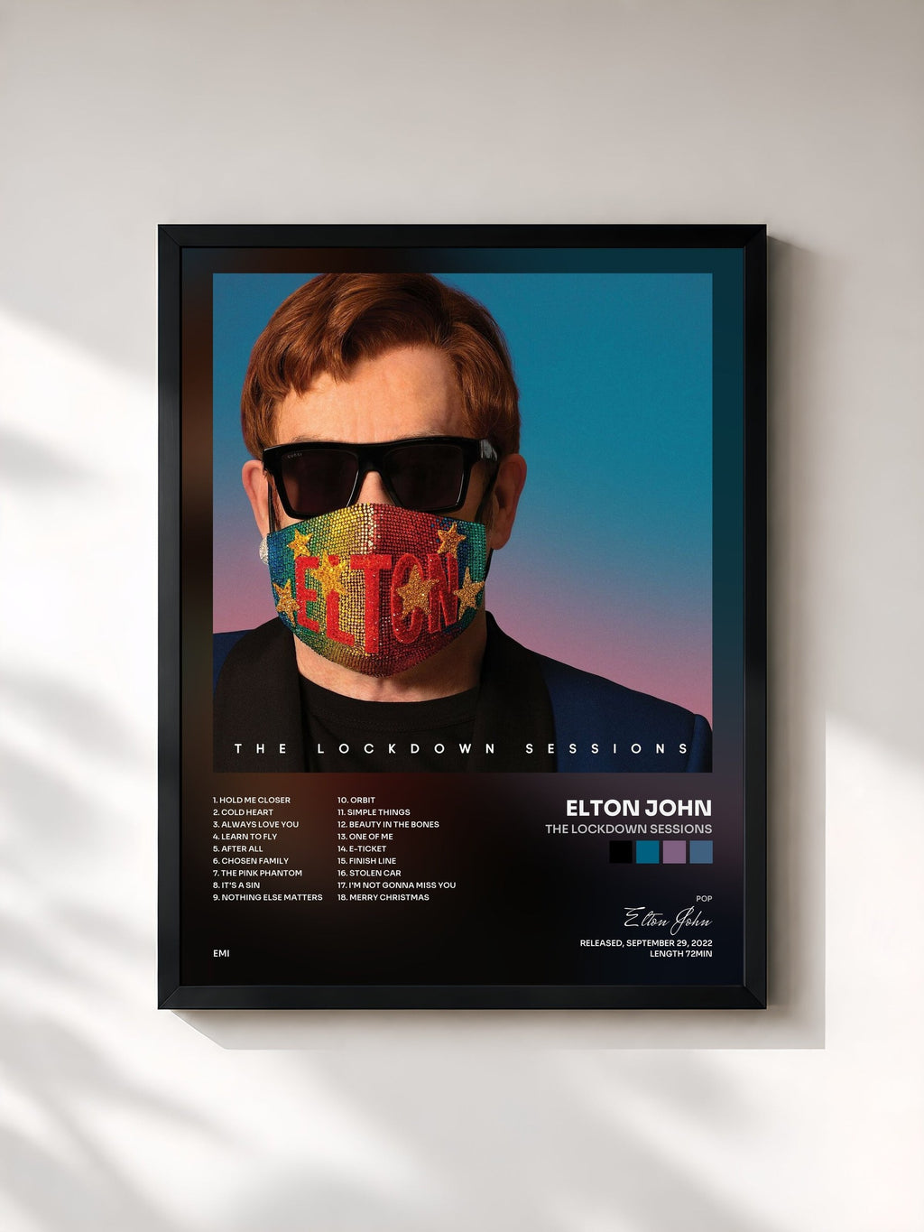 #noir Tableau de l'album The Lockdown Sessions de Elton John, cadre noir, imprimé et encadré en France