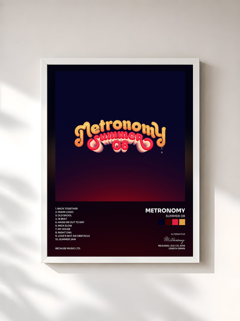 #blanc Tableau de l'album Summer 08 de Metronomy, cadre blanc, imprimé et encadré en France