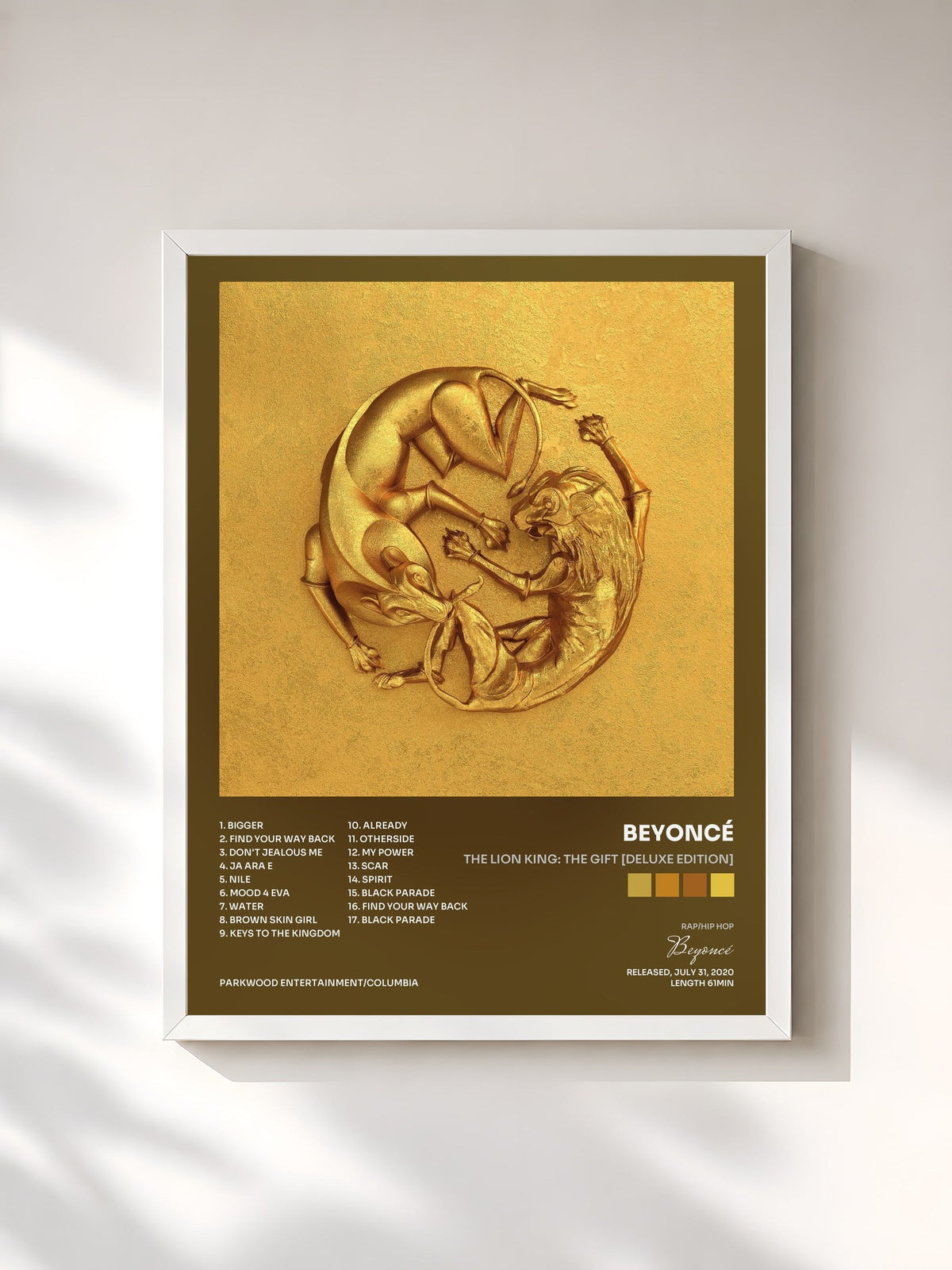 #blanc Tableau de l'album The Lion King: The Gift [Deluxe Edition] de Beyoncé, cadre blanc, imprimé et encadré en France