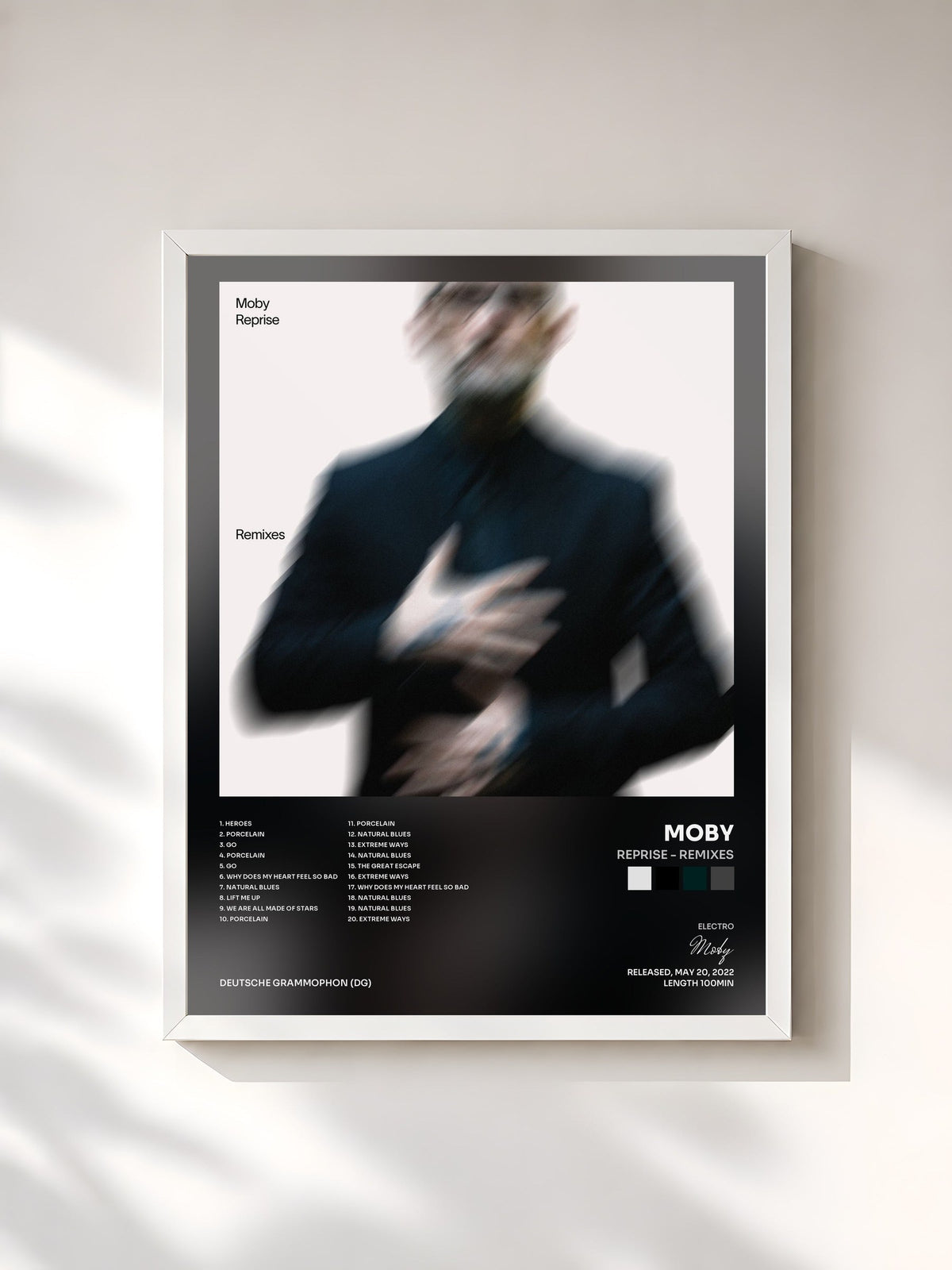 #blanc Tableau de l'album Reprise - Remixes de Moby, cadre blanc, imprimé et encadré en France